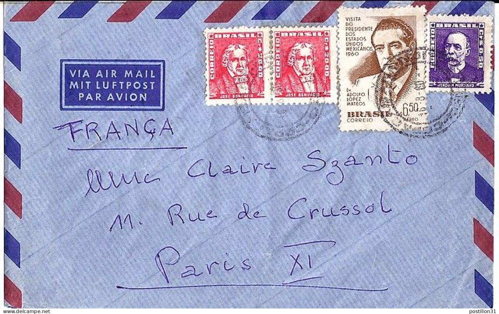 BRESIL N° 678x2/581/PA80 S/L. DE RIO/16.8.60 POUR LA FRANCE - Lettres & Documents