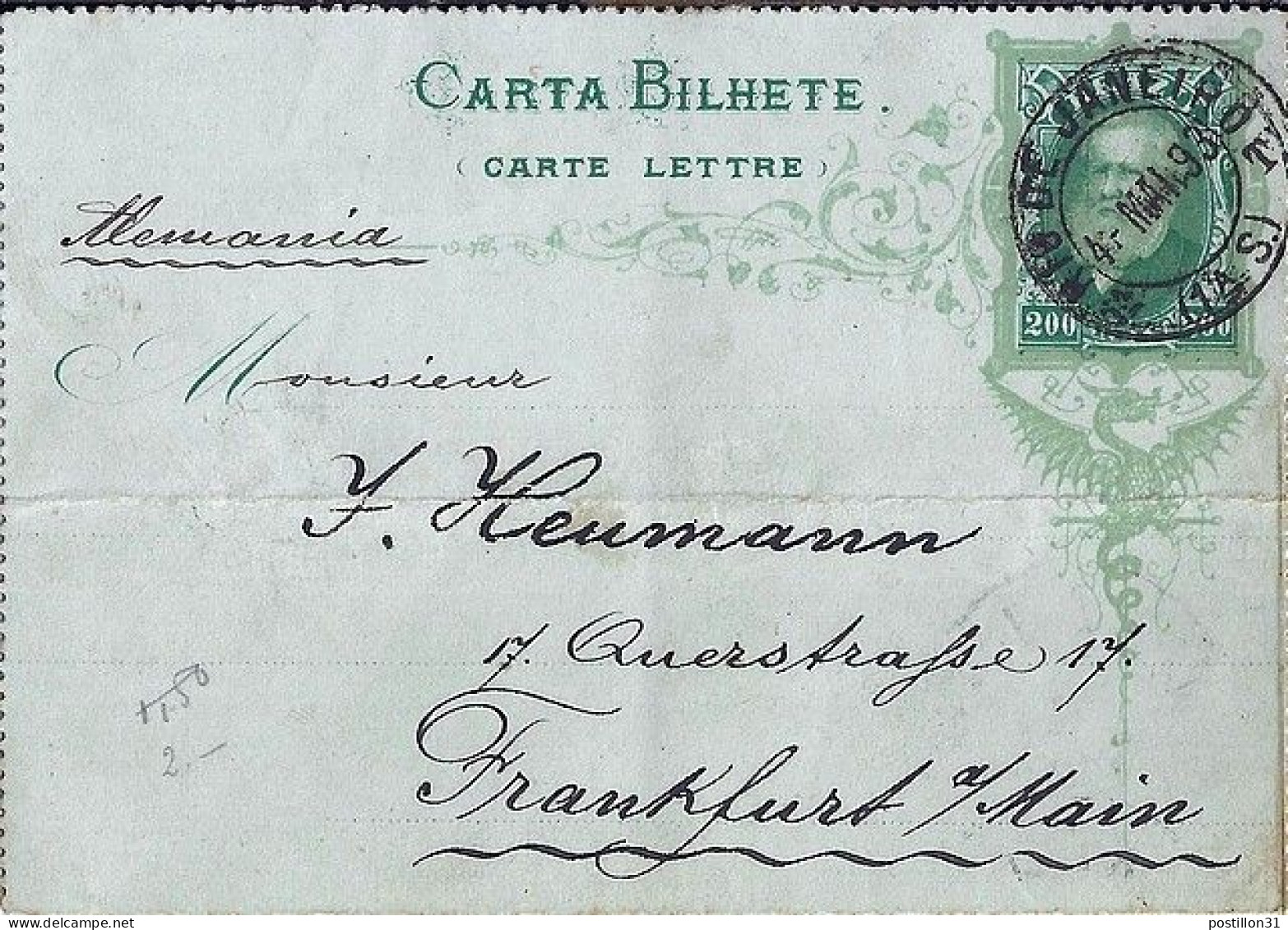BRESIL N° ENTIER POSTAL Type 132 DE RIO/4.5.1893 POUR L’ALLEMAGNE - Storia Postale