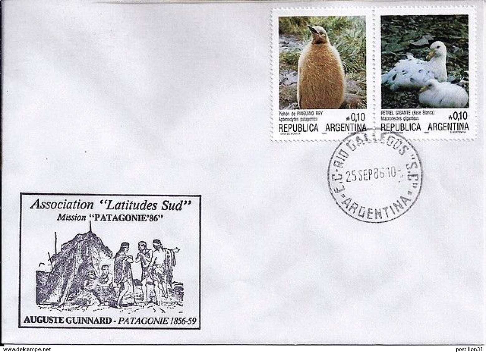 ARGENTINE N° 1528/1529 S/L. DE RIO GALLAGOS/25.9.86 - Lettres & Documents