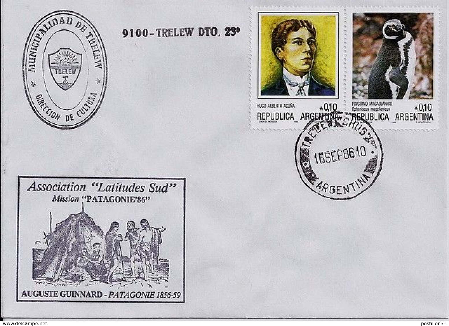 ARGENTINE N° 1530/1531 S/L. DE TRELEW/16.9.86 - Lettres & Documents