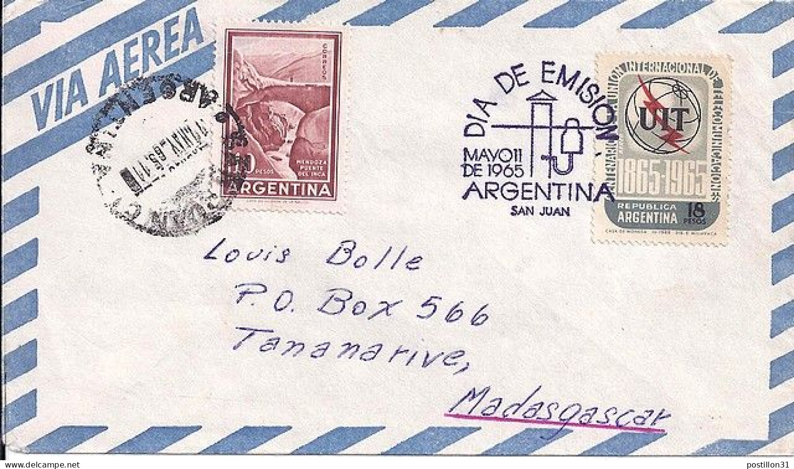 ARGENTINE N° 606A/PA105 S/L. DE SAN JUAN/11.5.65/ POUR MADAGASCAR - Briefe U. Dokumente