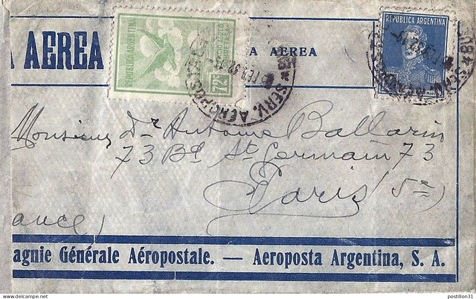 ARGENTINE N° PA13/283 S/L. DE BUENOS AIRES/16.2.32 POUR LA FRANCE - Covers & Documents