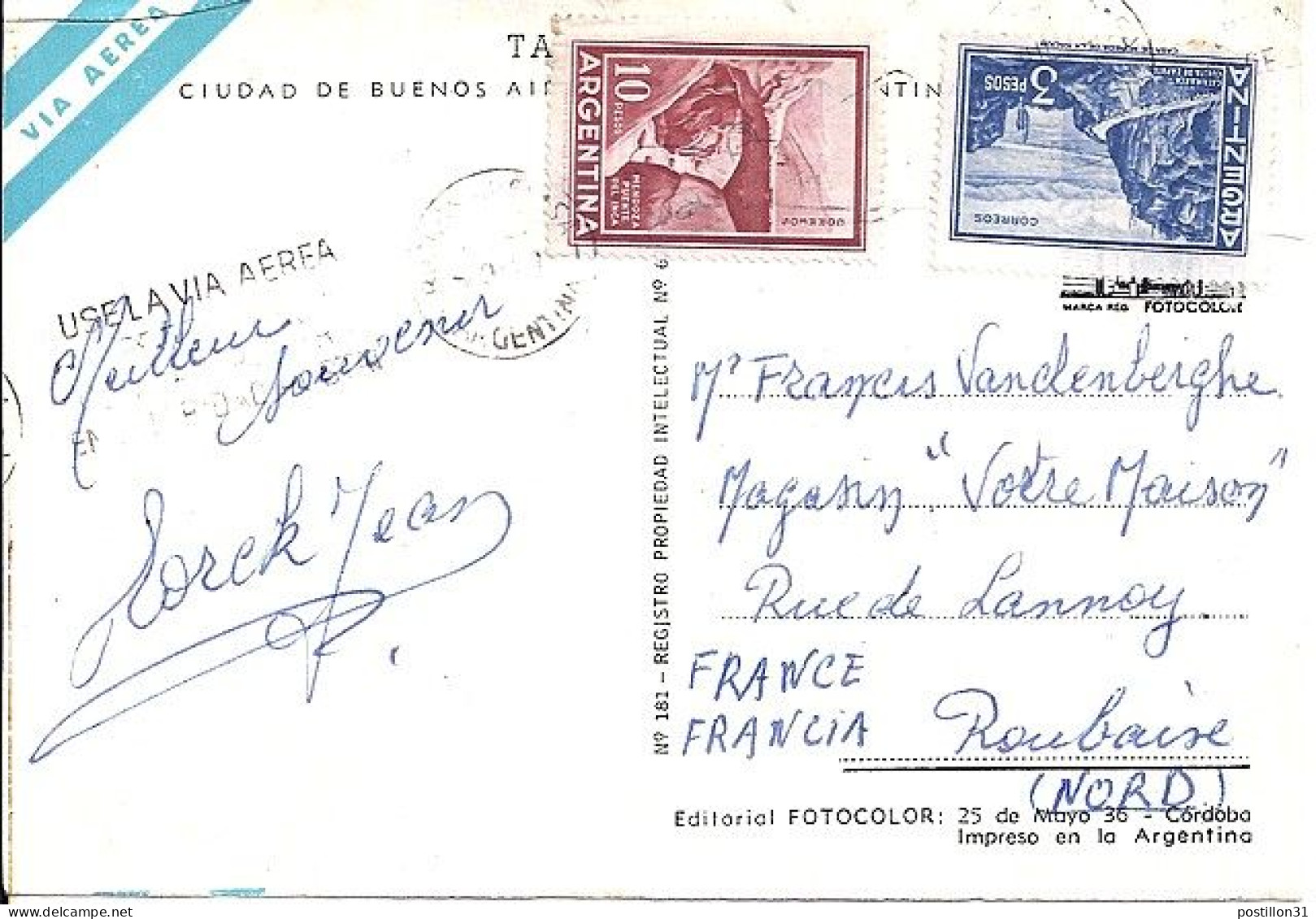 ARGENTINE N° 605/606A S/CP. DE BUENOS AIRES/1960 POUR LA FRANCE - Covers & Documents