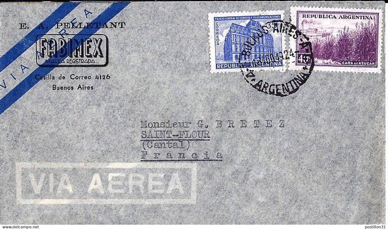 ARGENTINE N° 419/378 S/L. DE BUENOS AIRES/18.8.49 POUR LA FRANCE - Brieven En Documenten