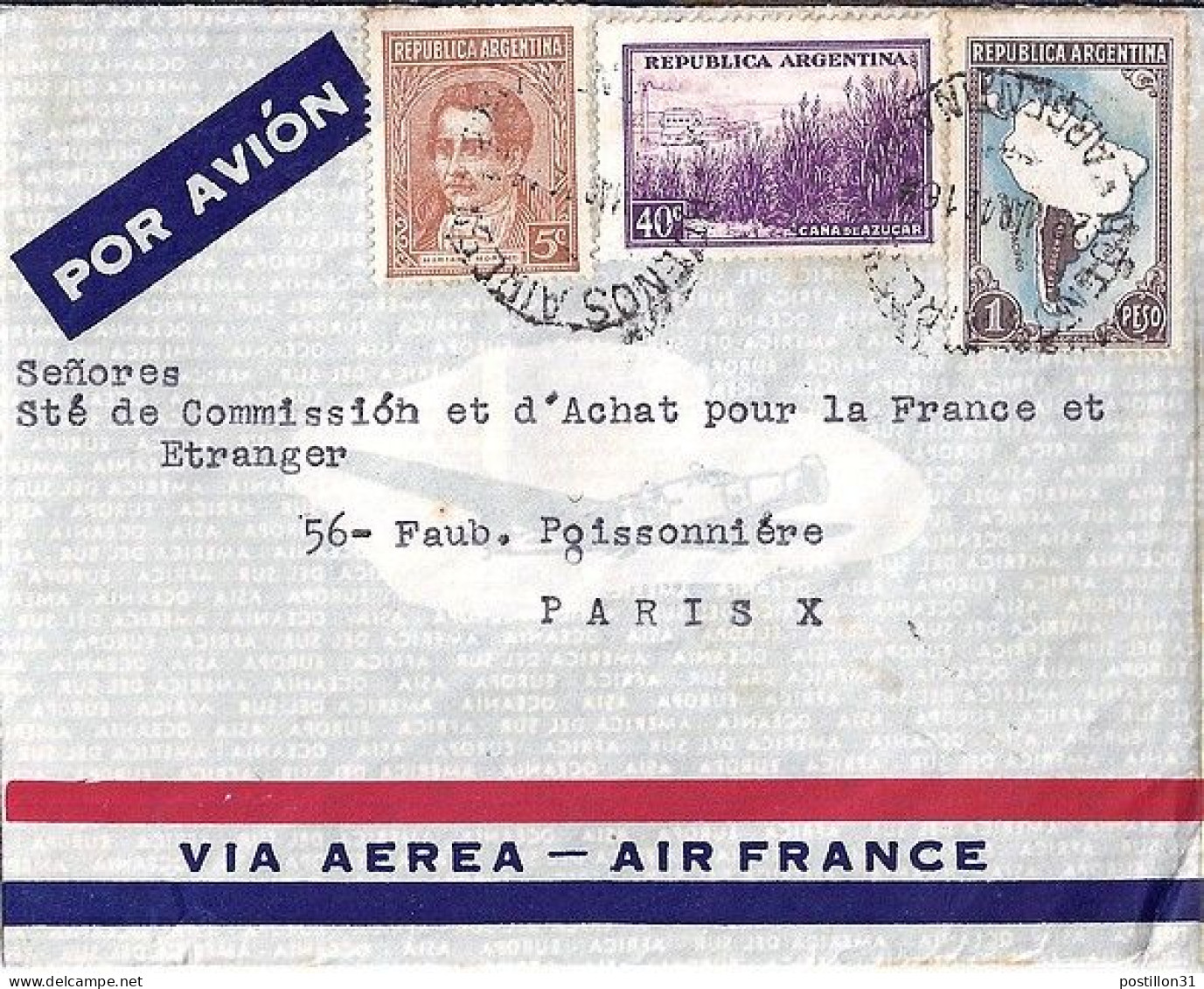 ARGENTINE N° 380/378/368 S/L. DE BUENOS AIRES/28.3.43 POUR LA FRANCE - Lettres & Documents