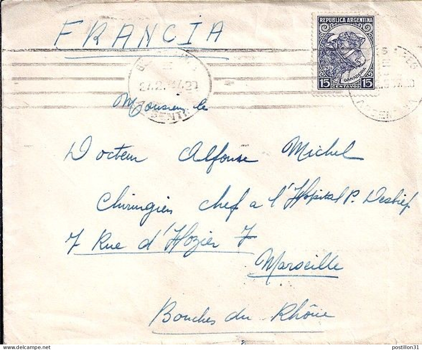 ARGENTINE N° 375 S/L. DE BUENOS AIRES/27.2.37 POUR LA FRANCE - Storia Postale