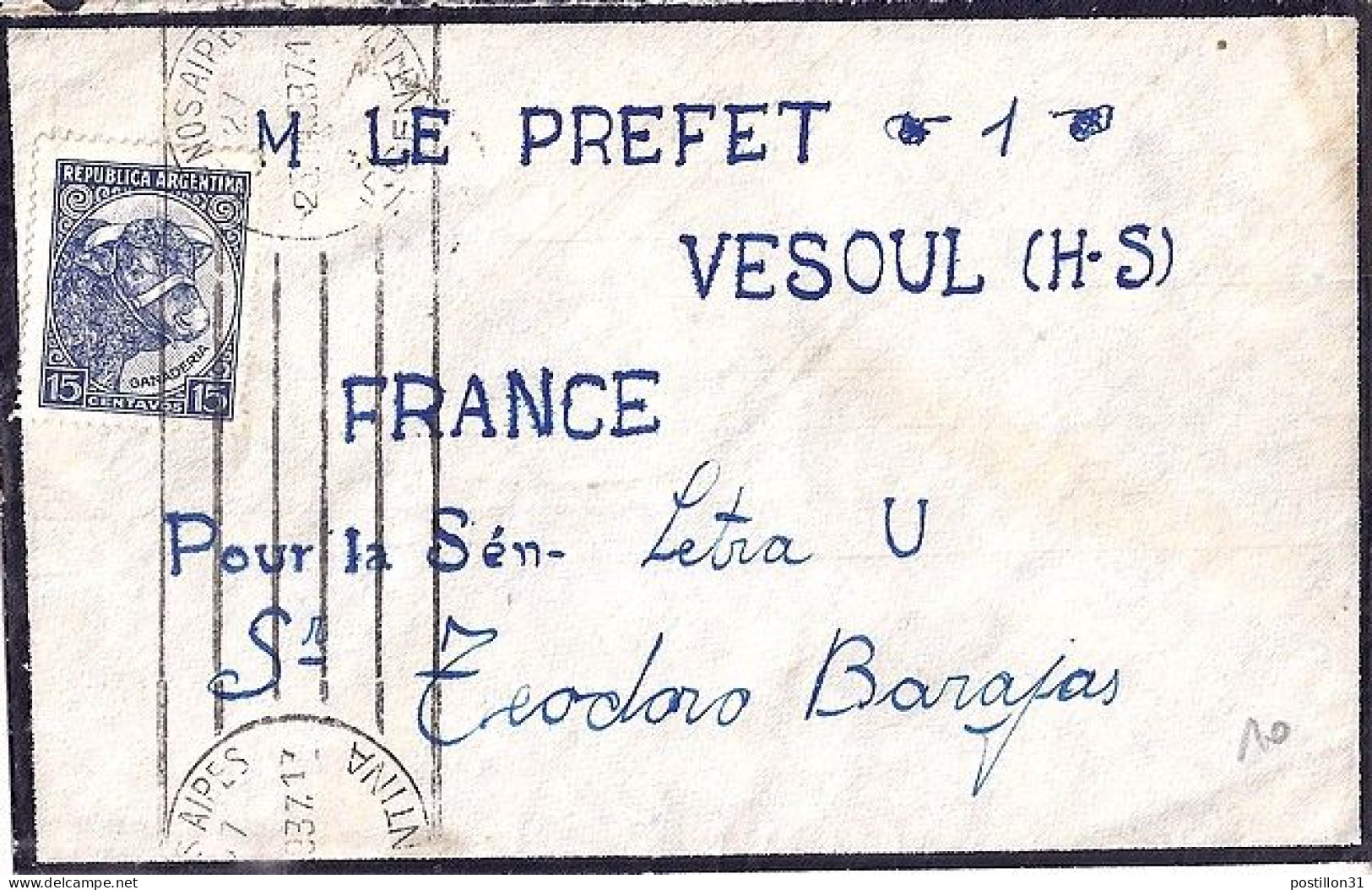 ARGENTINE N° 375 S/L. DE BUENOS AIRES/25.10.37 POUR LA FRANCE - Brieven En Documenten
