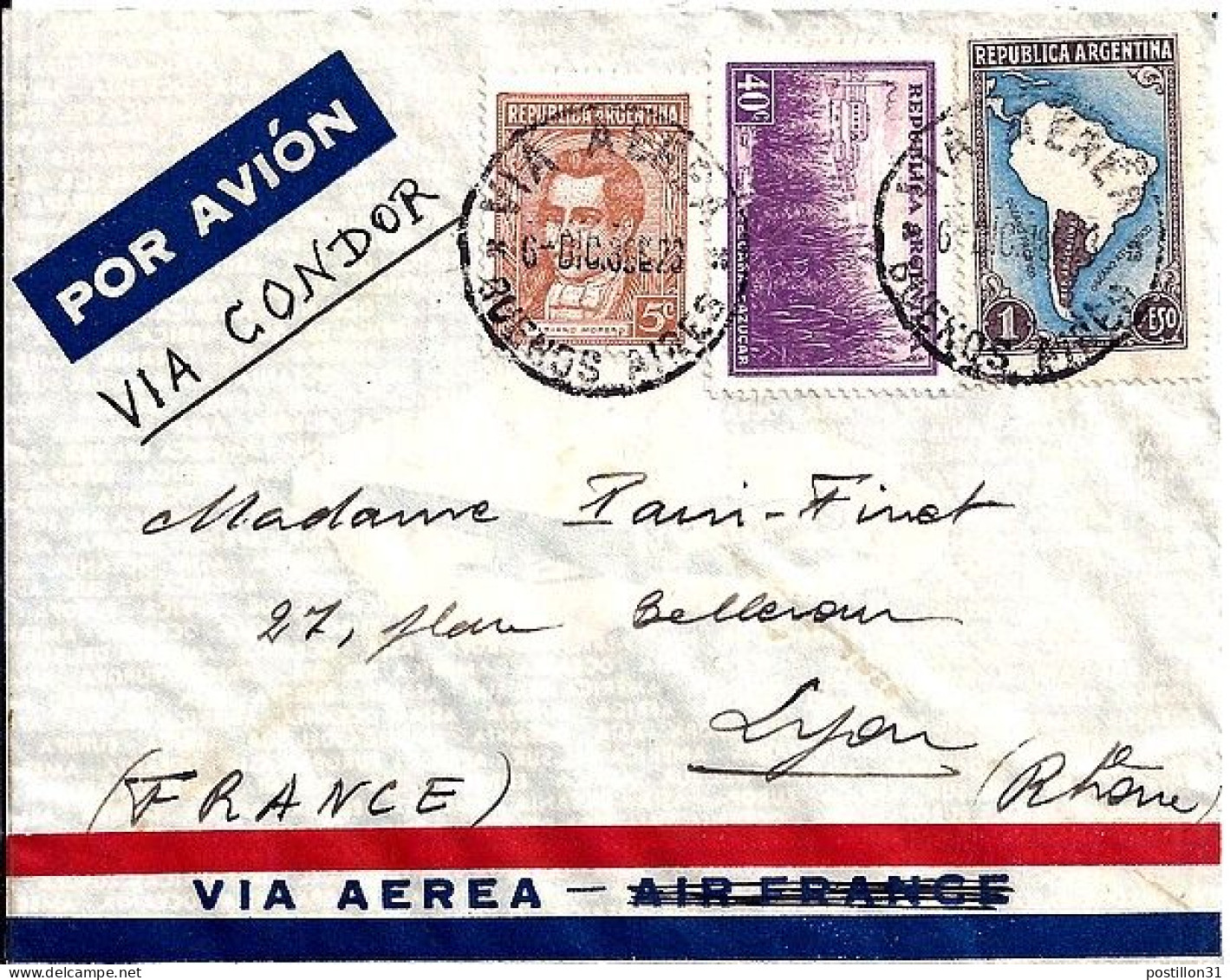 ARGENTINE N° 378/380/368 S/L. DE BUENOS AIRES/6.12.38 POUR LA FRANCE - Lettres & Documents