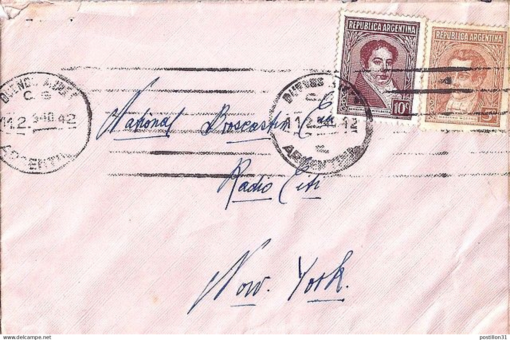 ARGENTINE N° 370/368 S/L. DE BUENOS AIRES/11.2.42 POUR LES USA - Lettres & Documents