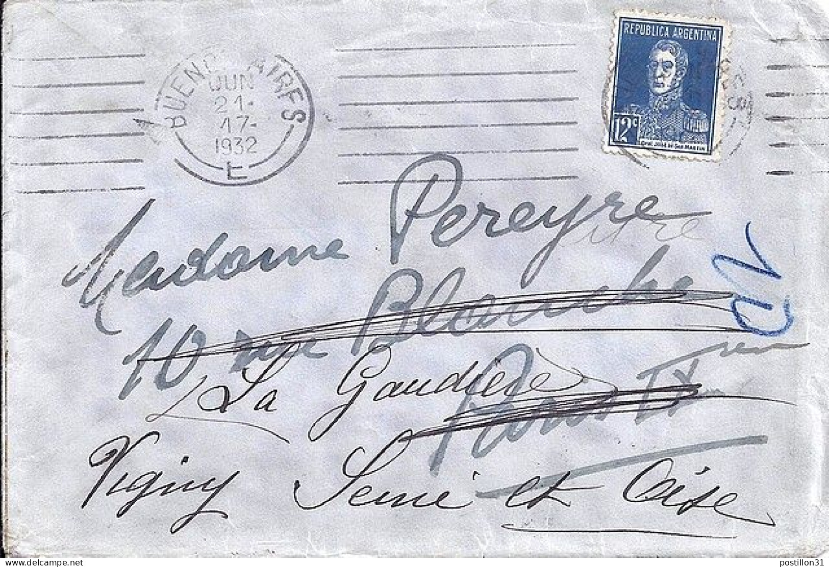 ARGENTINE N° 283 S/L. DE BUENOS AIRES/21.6.32 POUR LA FRANCE - Lettres & Documents