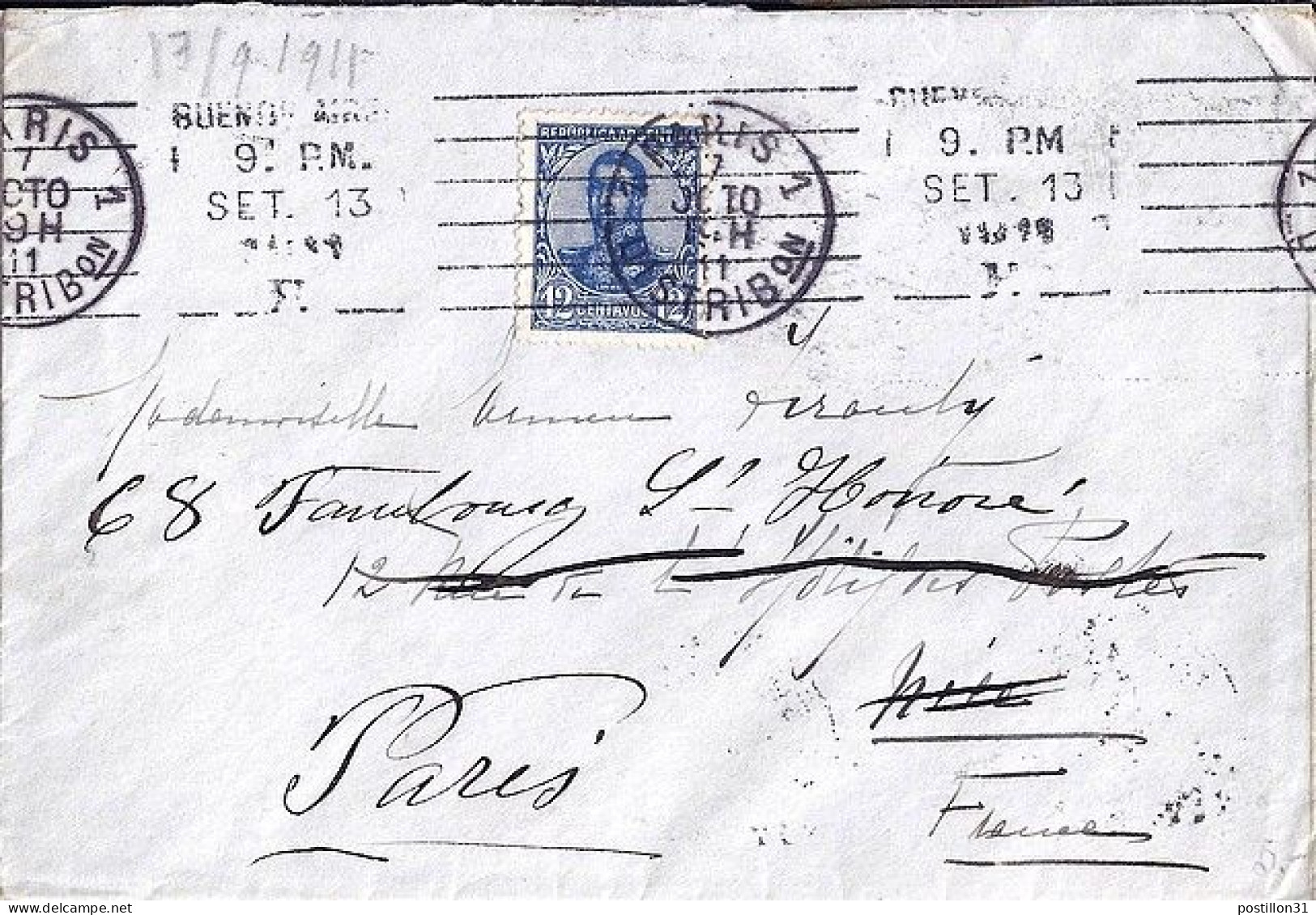 ARGENTINE N° 141 S/L. DE BUENOS AIRES/13.9.11 POUR LA FRANCE - Lettres & Documents