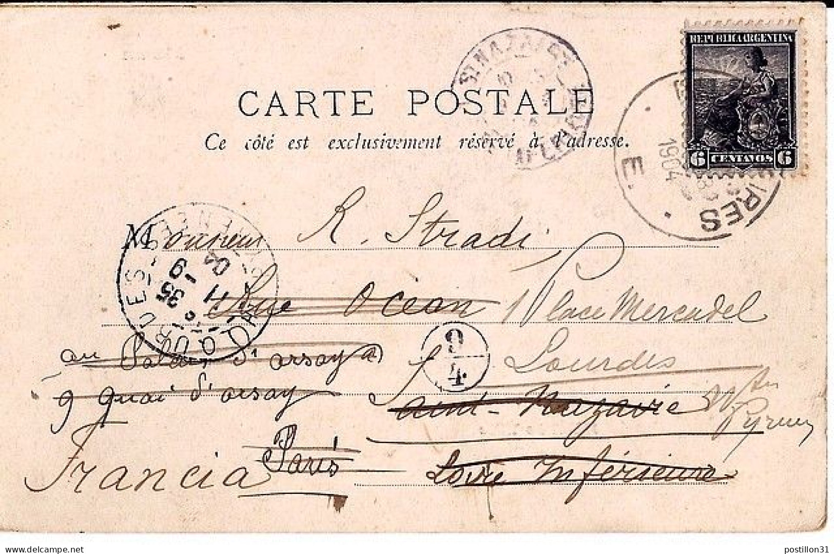ARGENTINE N° 116 S/CP. DE BUENOS AIRES/17.8.04 POUR LA FRANCE - Lettres & Documents