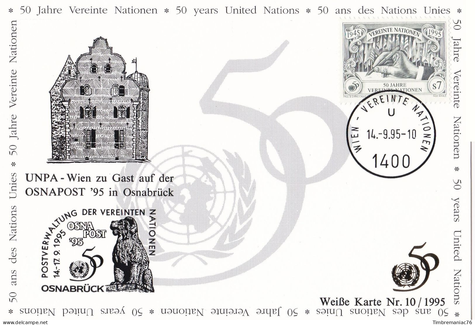 Nations Unies Vienne. Carte Postale 1995 YT 206 Oblitéré 1er Jour - Maximum Cards