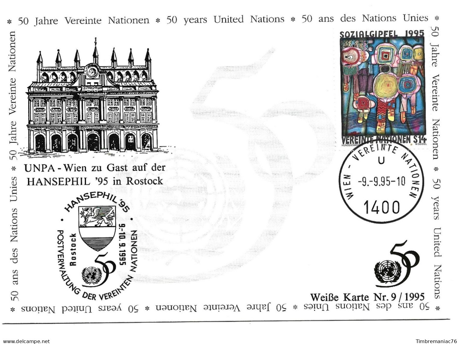 Nations Unies Vienne. Carte Postale 1995 YT 199 Oblitéré 1er Jour (N°2) - Maximum Cards