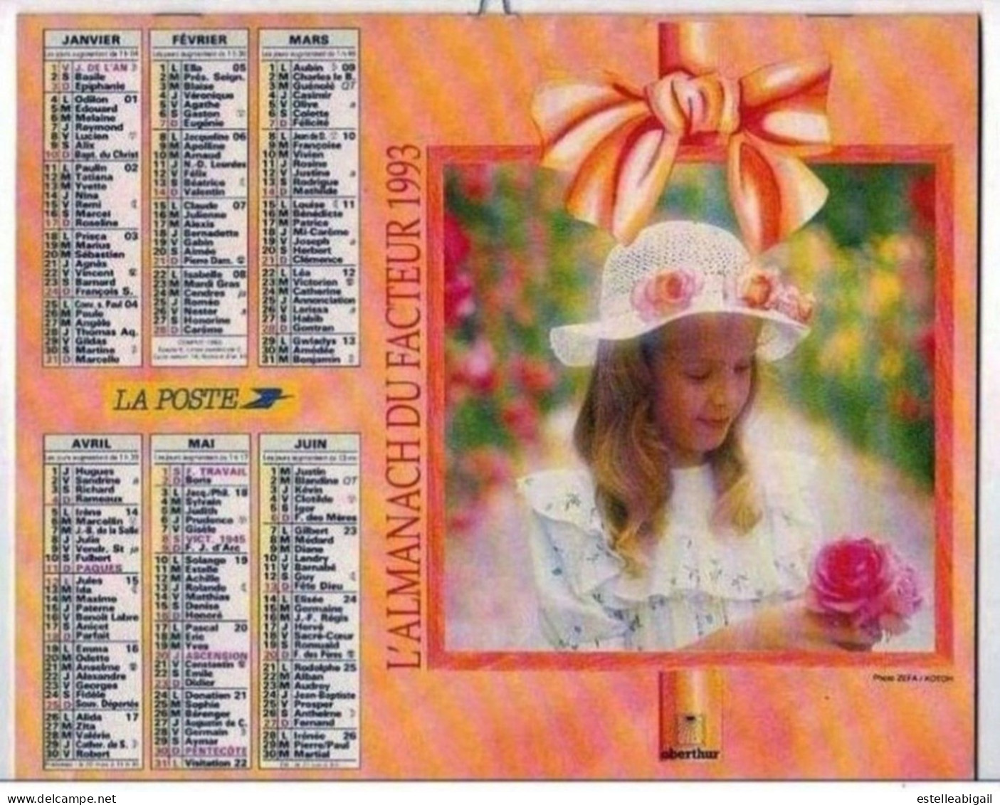 Calendrier 1993   Almanach Du Facteur Dep14  * - Grossformat : 1991-00