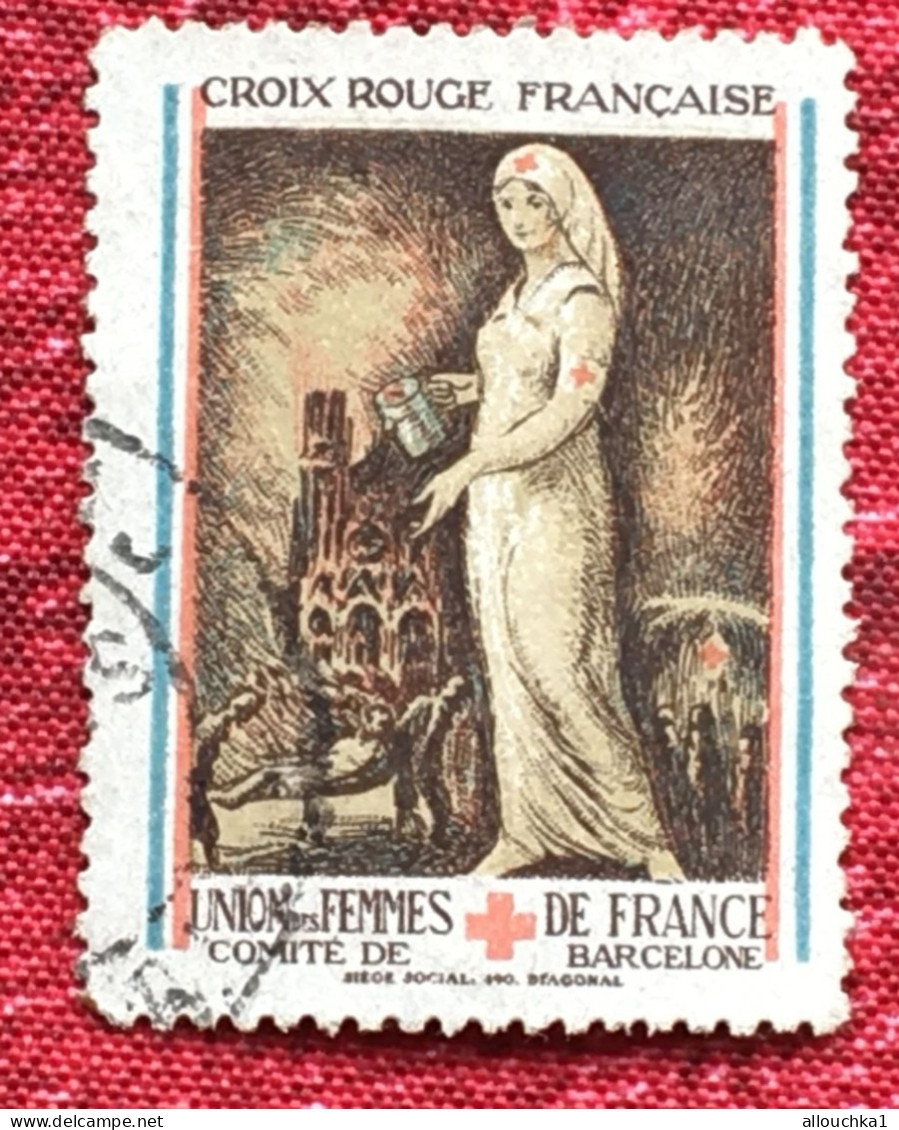 Croix Rouge Française Union Des Femmes De France-com Barcelone Red Cross-Timbre-Vignette-Erinnophilie-Stamp-Viñeta-Bollo - Croix Rouge