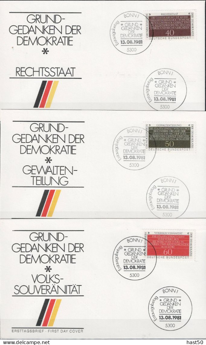 BRD FRG RFA - Grundgedanken Der Demokratie (MiNr: 1105/7)  1981 -  3 Illustrierte FDC - 1981-1990