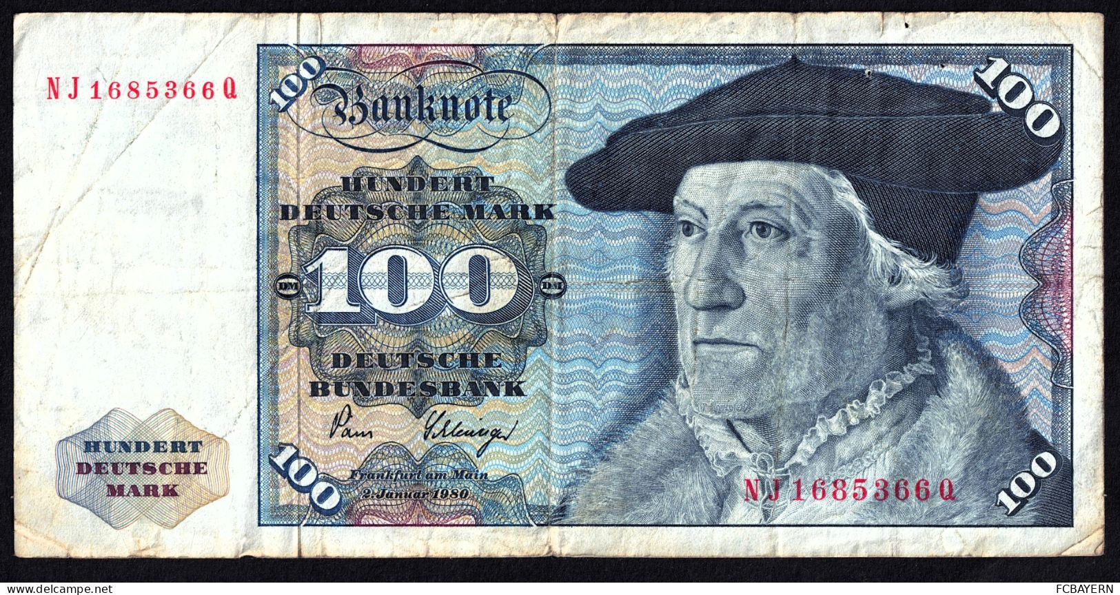 Deutsche Banknote 100 DM (NJ1685366Q) Stark Gebraucht - Siehe Fotos - 100 Deutsche Mark