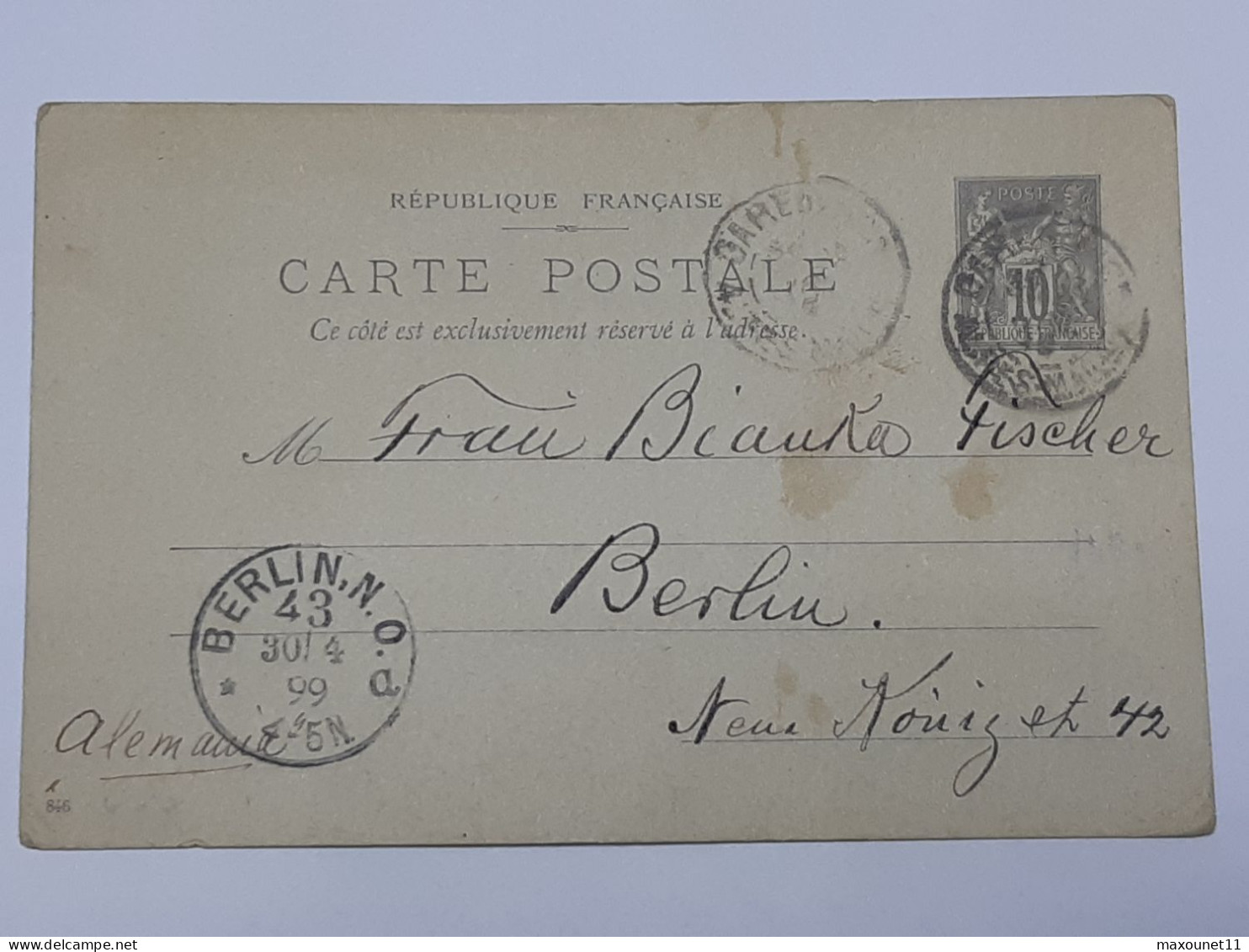 Entier Postal Envoyé De Nizza - Nice Vers Berlin Le 28 Avril 1899 .. Lot10 . - ....-1949