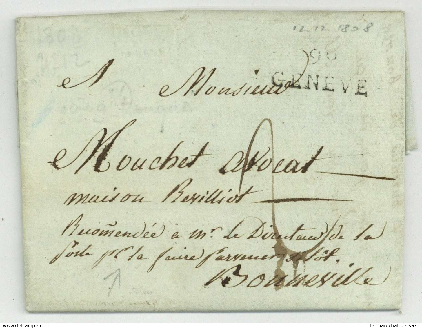 99 GENEVE Pour Bonneville 1808 Recommandée Au Directeur De La Poste - 1792-1815: Départements Conquis