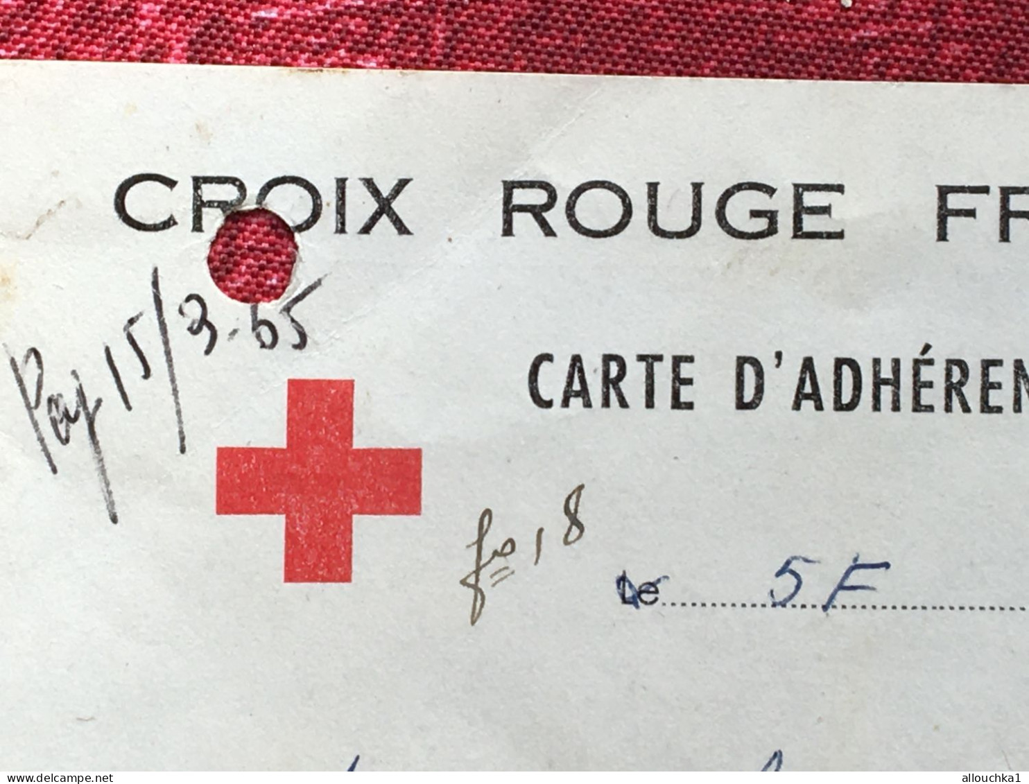 Croix Rouge française-carte +2 Timbre cotisation adhèrent 1965-R.V Red Cross-Vignette-Erinnophilie-Stamp-Viñeta-Bollo