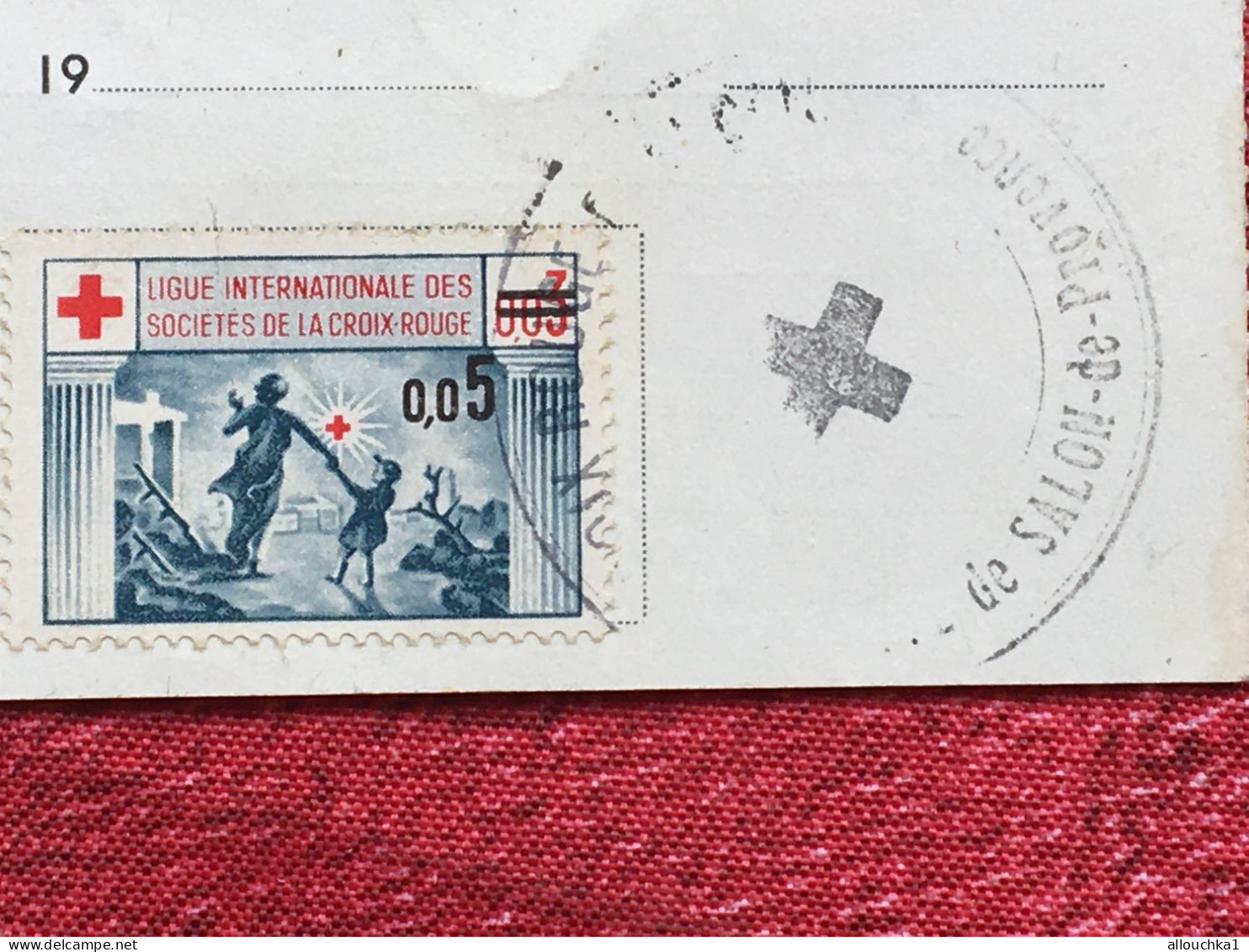 Croix Rouge française-carte +2 Timbre cotisation adhèrent 1965-R.V Red Cross-Vignette-Erinnophilie-Stamp-Viñeta-Bollo