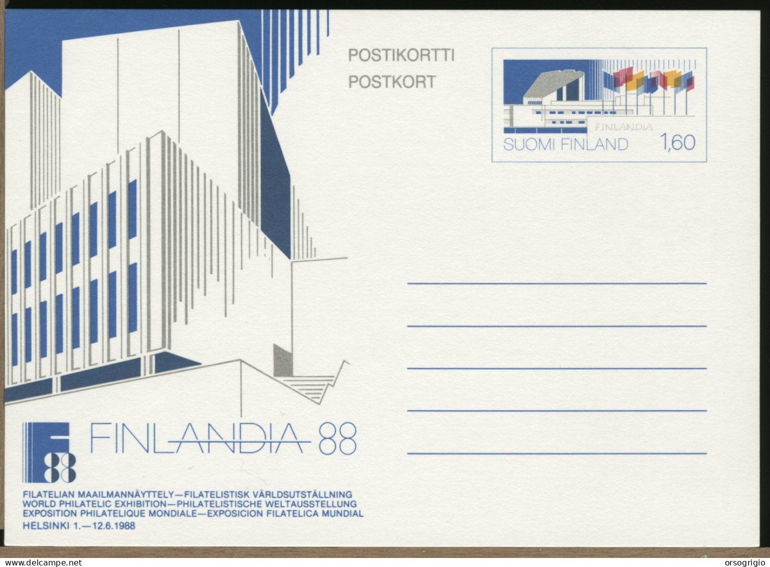 SUOMI FINLAND - 1988 - POSTKORT - 1,60 - Entiers Postaux