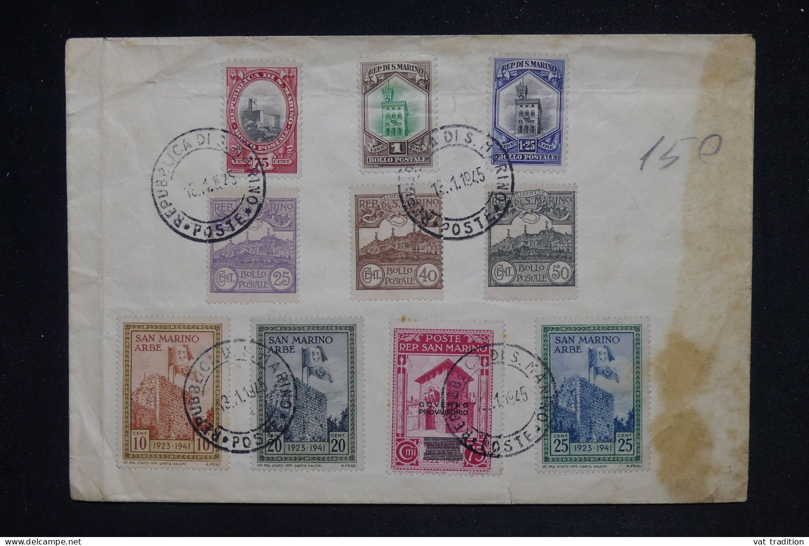 SAINT MARIN - 10 Valeurs Sur Enveloppe En 1945  - L 149479 - Covers & Documents