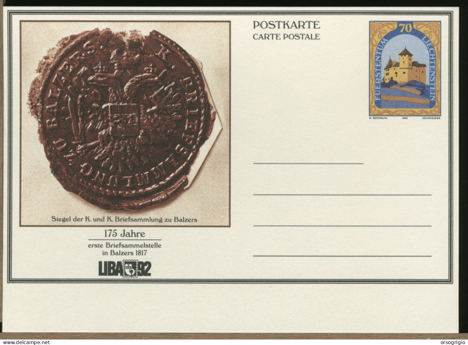 LIECHTENSTEIN - Cartolina Intero Postale - POSTKARTE - BALZERS - LIBA 1992 - Enteros Postales