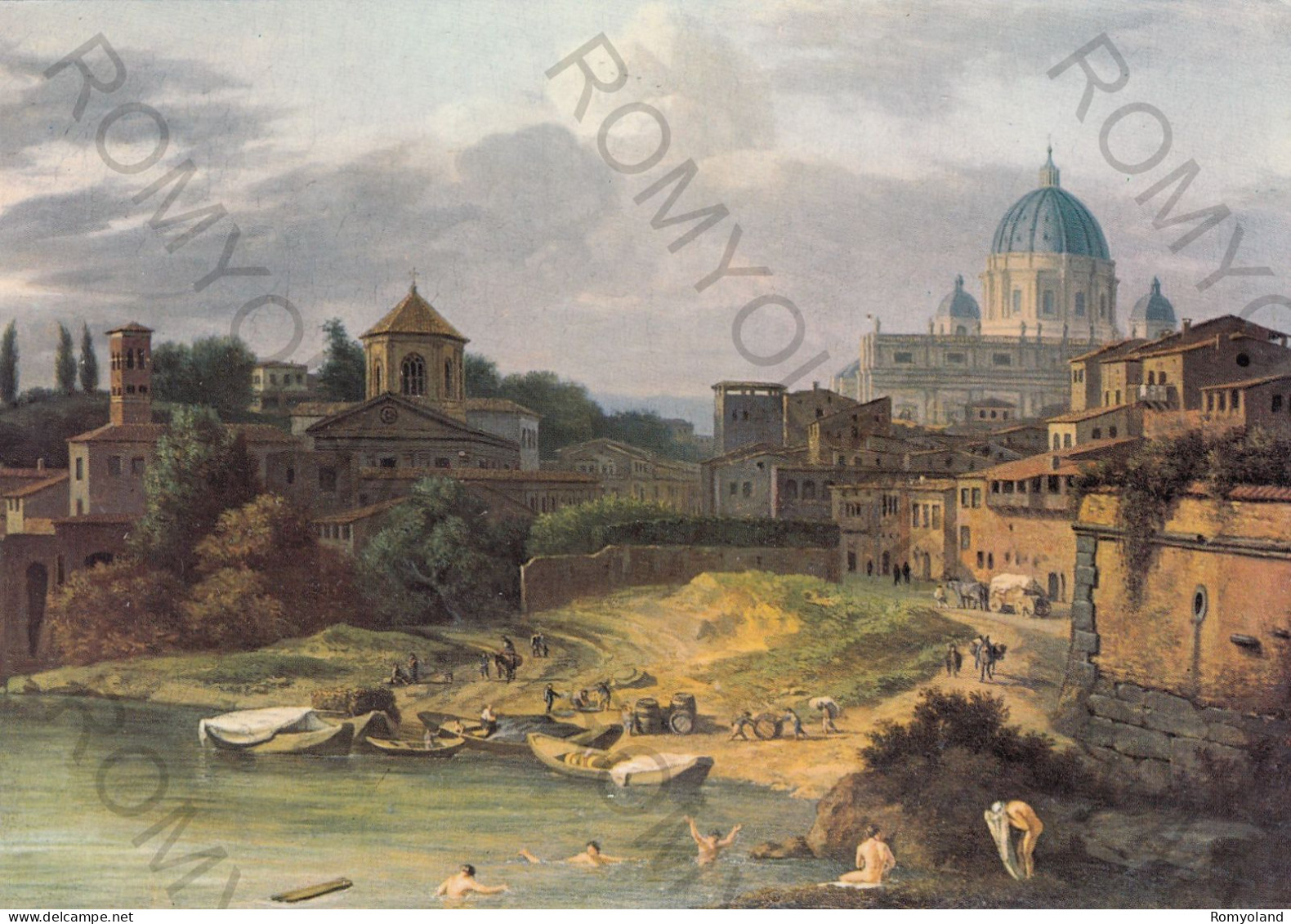 CARTOLINA  ROMA,LAZIO-NEL '600 E '700-ISAAC DE MOUCHERON (1633-1686) :IL TEVERE AL PORTO-COLLEZIONE PRIVATA-NON VIA - Musei