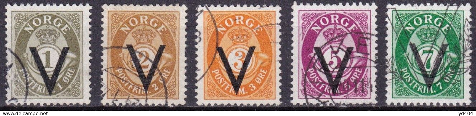 NO037A – NORVEGE - NORWAY – 1941 – VICTORY OVERPRINT ISSUE With WM – SC # 207/11 USED 50 € - Gebraucht