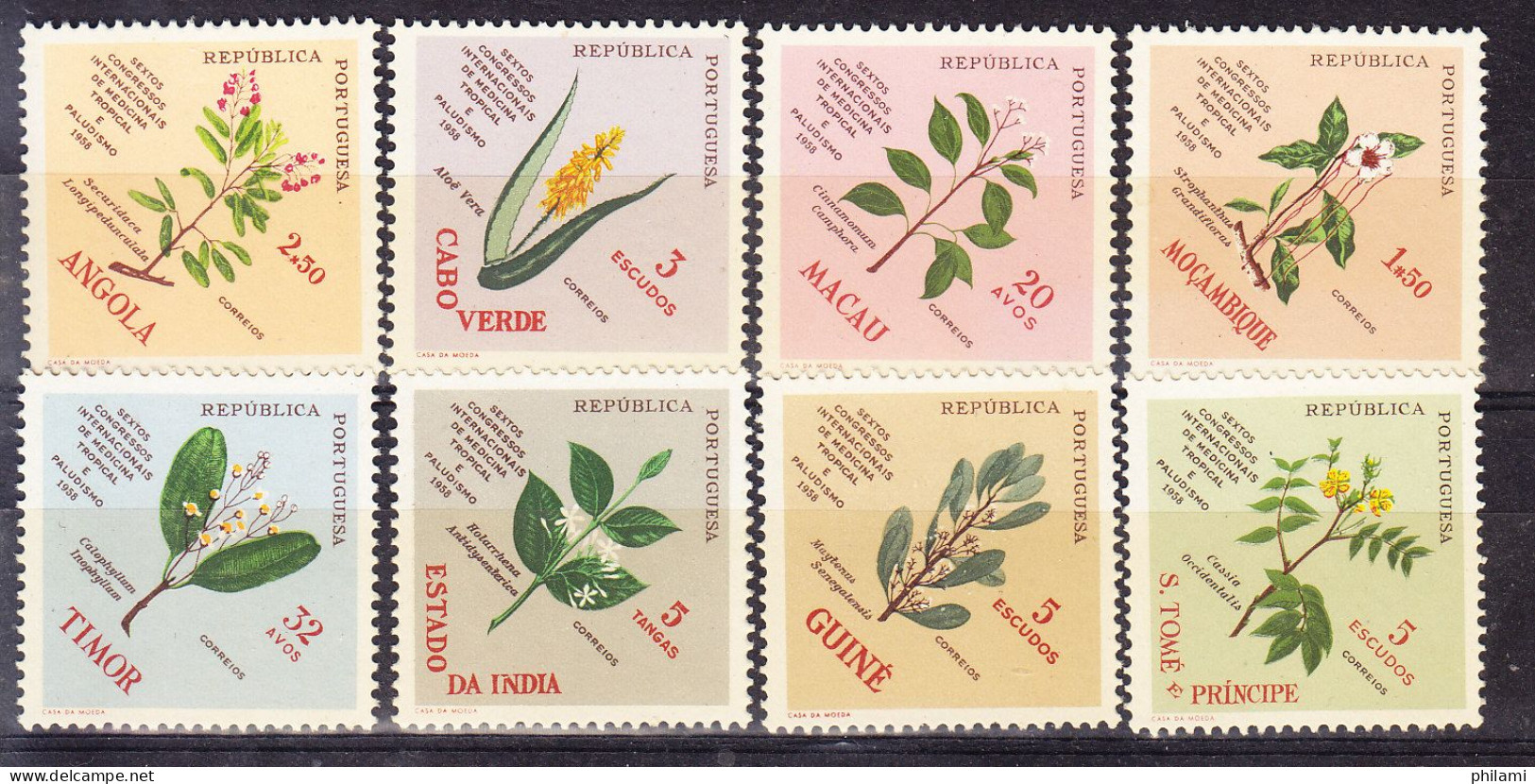 PALUDISME, 8 Timbres Des Colonies Portugaises  ** MNH, Fleurs, Plantes (8B741) - Plantas Medicinales