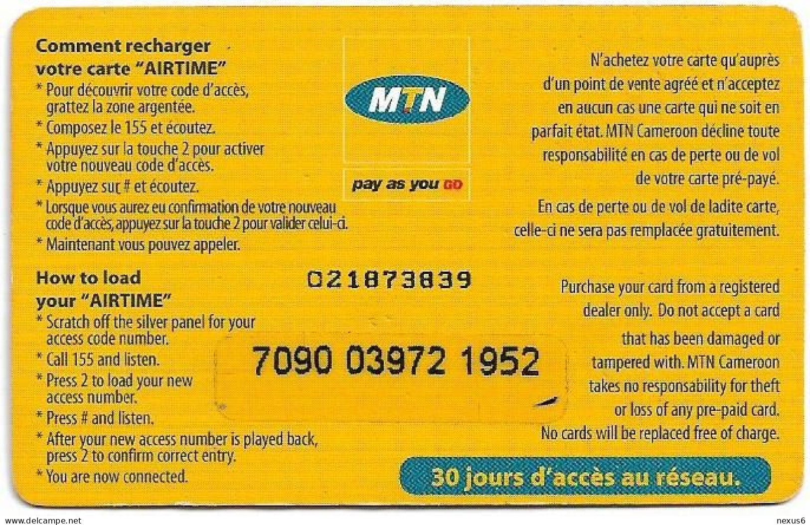 Cameroon - MTN - MTN The Better Connection, Airtime - GSM Refill 5.000FCFA, Used - Cameroun