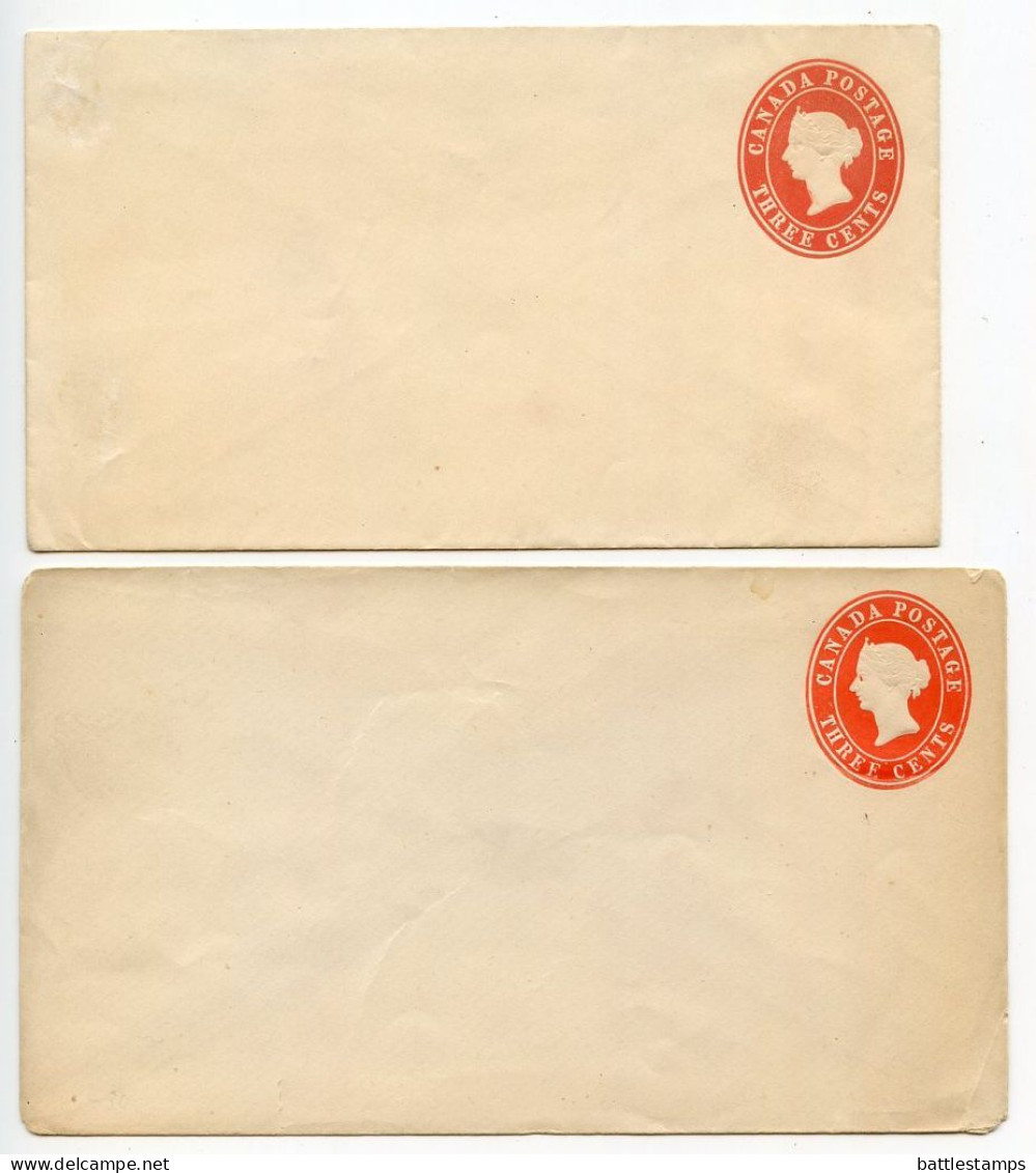 Canada 1880's 2 Different Mint Postal Envelopes - 3c. Queen Victoria, Unitrade U6 & U6b - 1860-1899 Règne De Victoria