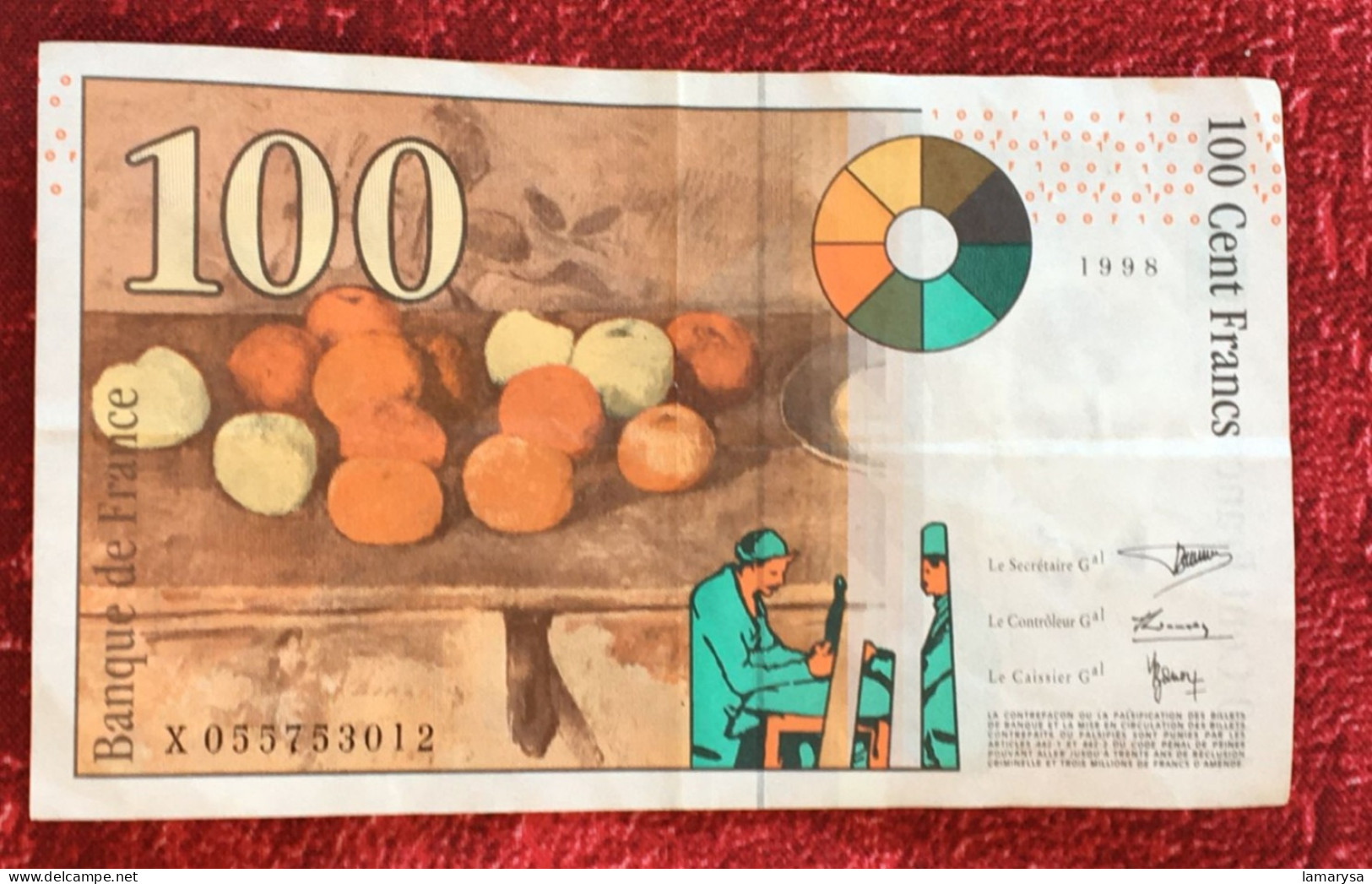 Monnaie & Billet De Banque Bank-Billet De France 1998 ''Francs''  Dernière Gamme  100 F 1997-1998 ''Cézanne'' - 100 F 1997-1998 ''Cézanne''