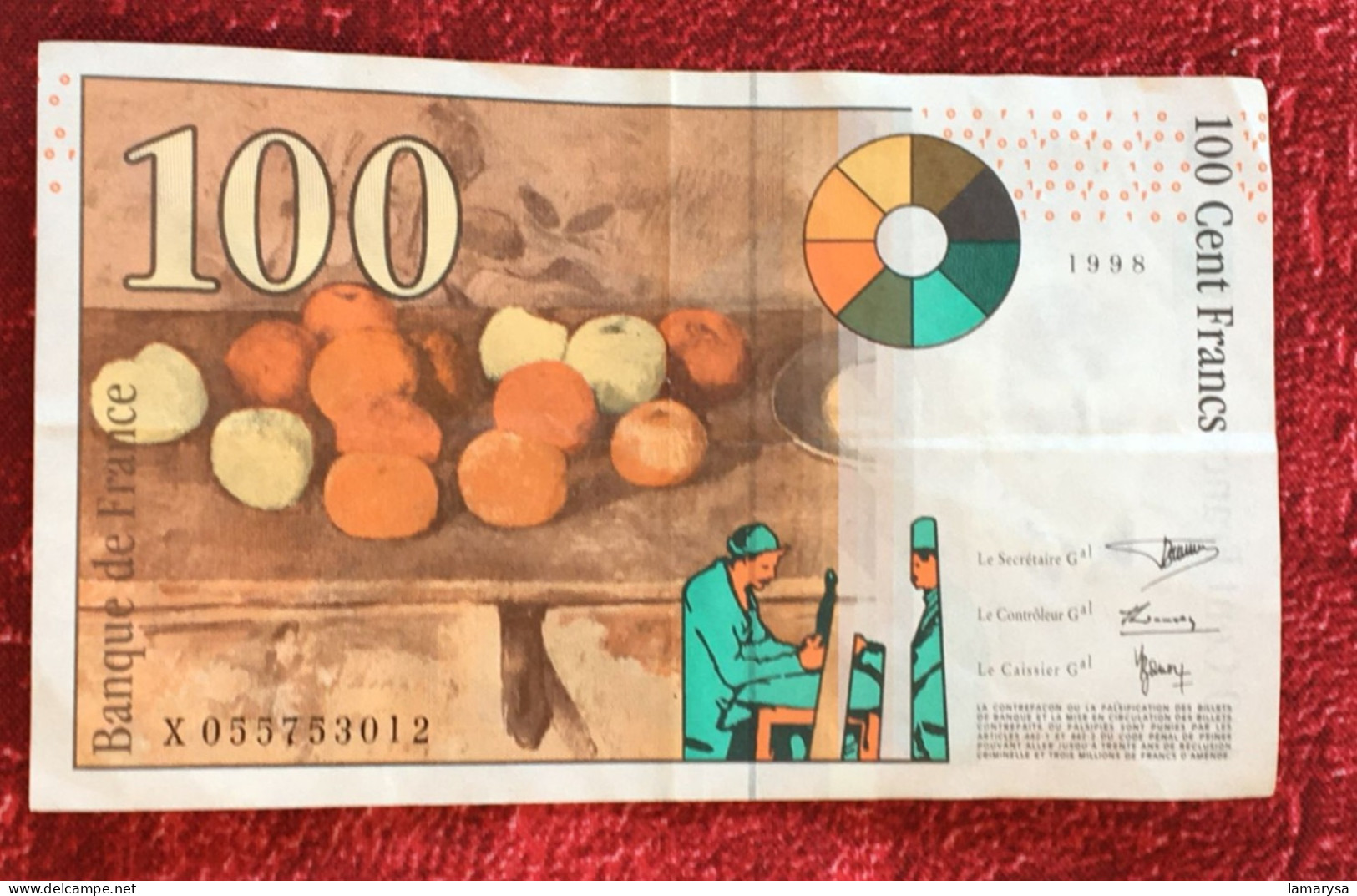 Monnaie & Billet De Banque Bank-Billet De France 1998 ''Francs''  Dernière Gamme  100 F 1997-1998 ''Cézanne'' - 100 F 1997-1998 ''Cézanne''