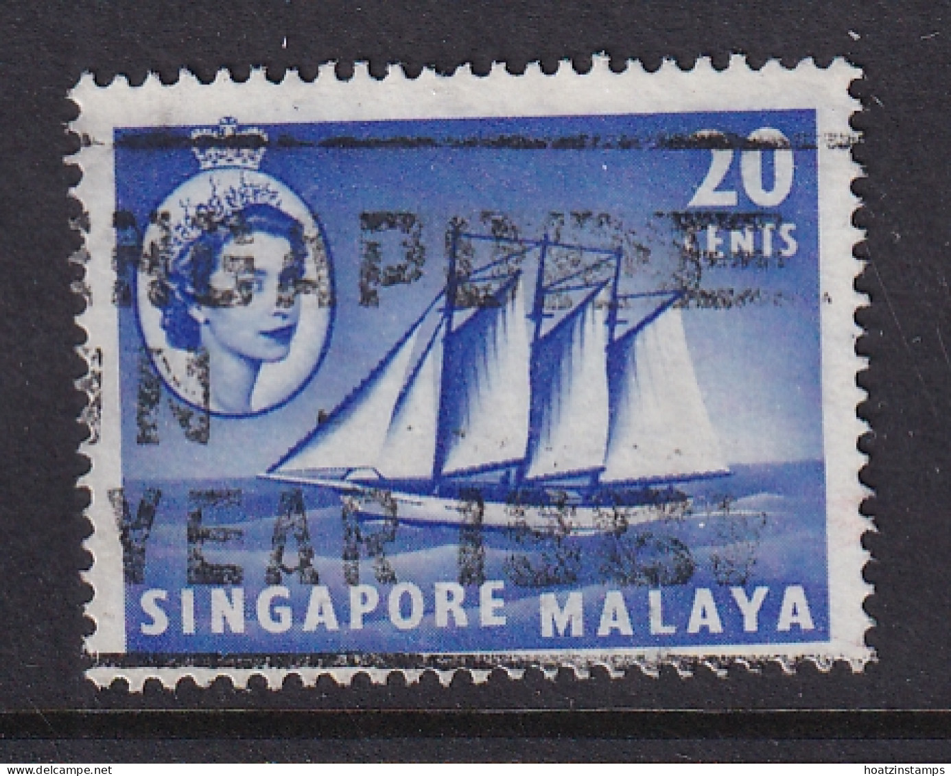 Singapore: 1955/59   QE II - Pictorial - Boat   SG46    20c  Ultramarine  Used  - Singapore (...-1959)