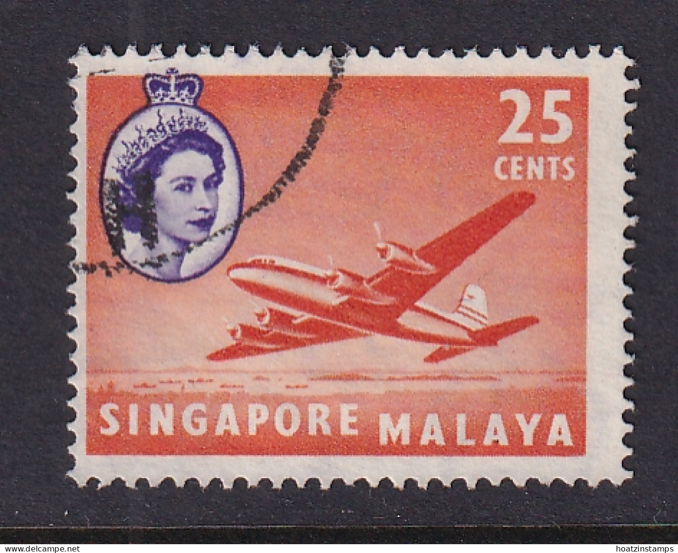 Singapore: 1955/59   QE II - Pictorial - Boat   SG47    25c    Orange-red & Bluish Violet   Used - Singapore (...-1959)