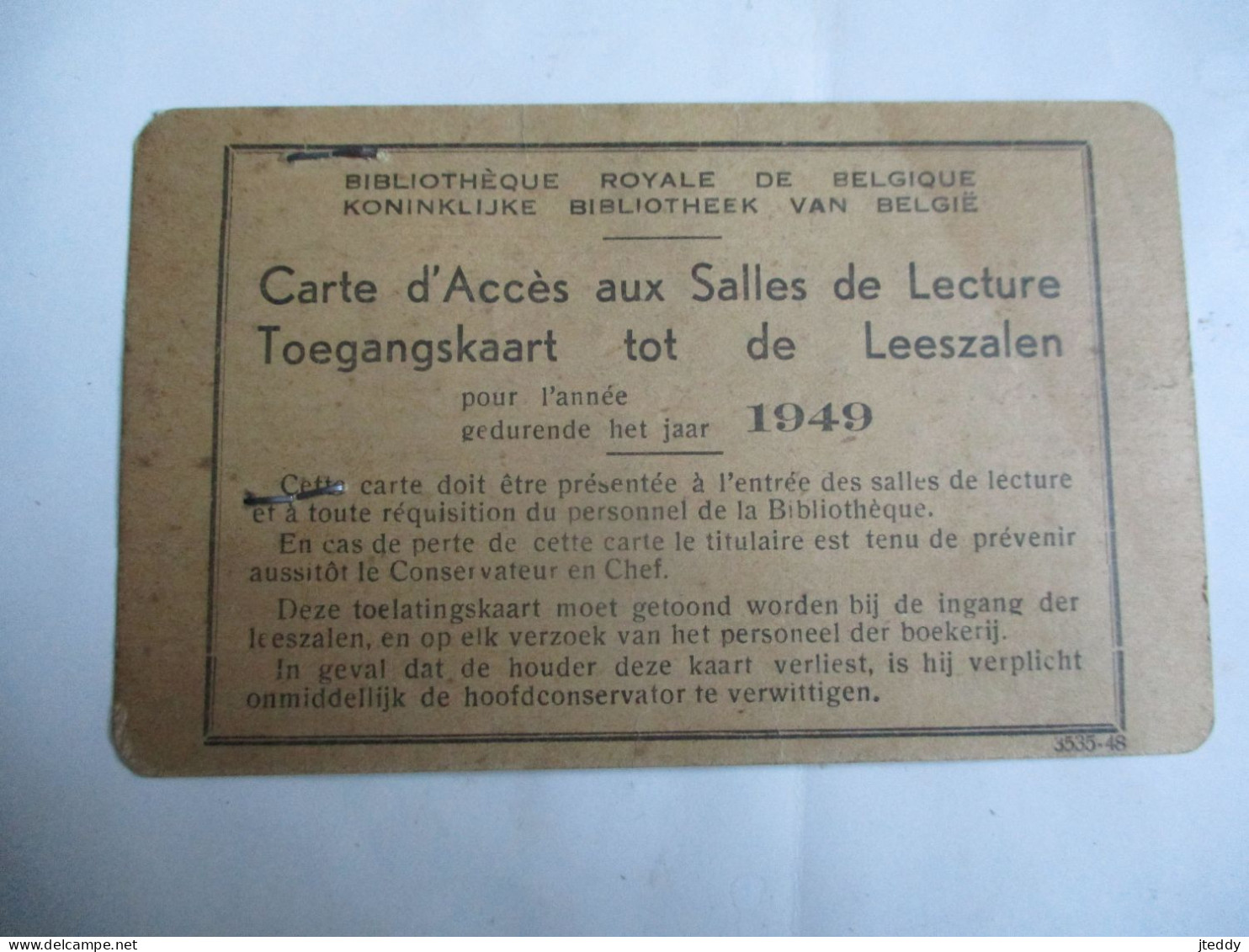 Oude TOEGANGSKAART   Konkl .  BIB . Van BELGIE  1949    Reporter   Bucquet  François     KOEKELBERG - Koekelberg