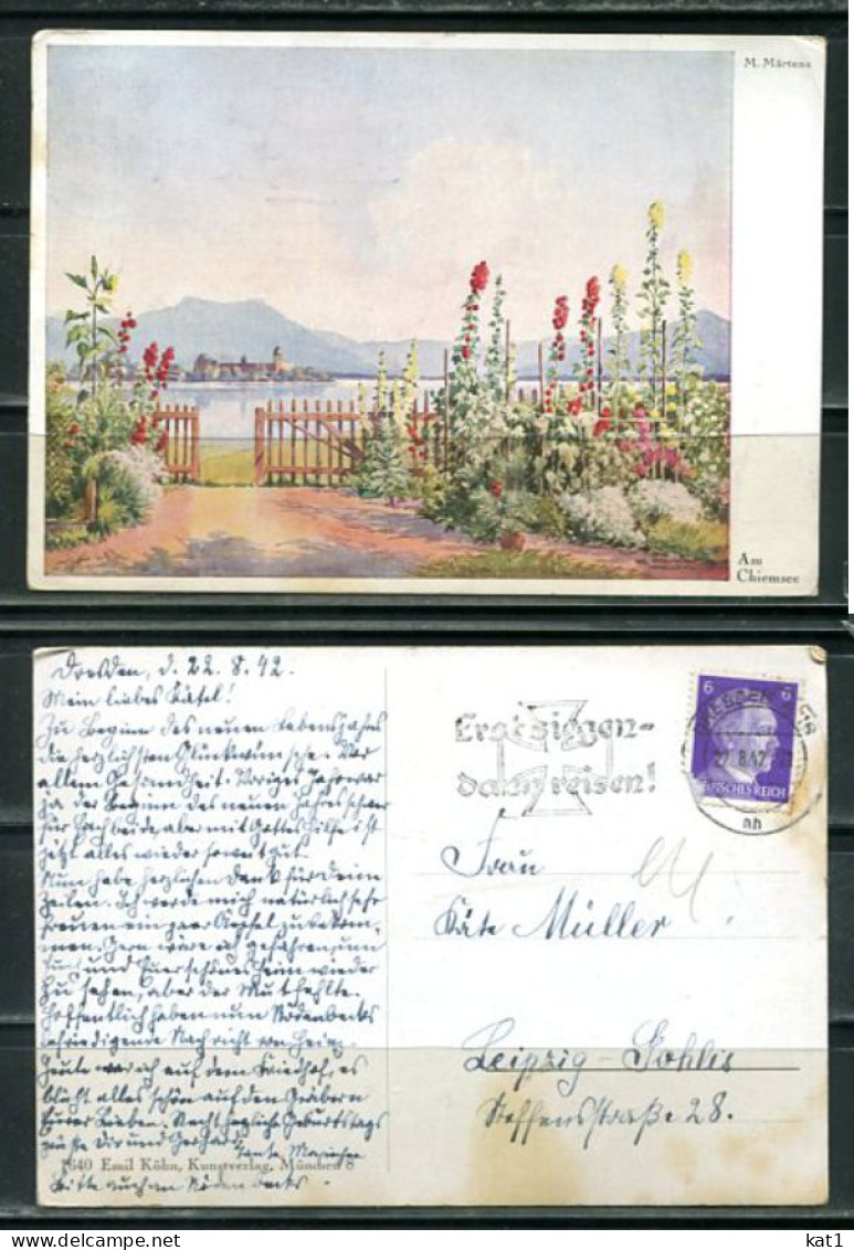 K19439)Ansichtskarte: Chiemsee, Fraueninsel, Gelaufen 1942 - Chiemgauer Alpen