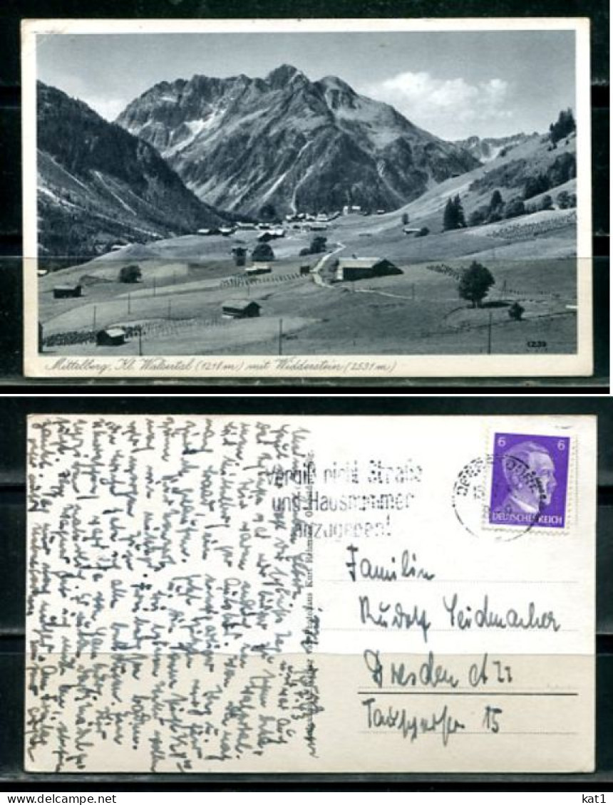 K19463)Ansichtskarte: Mittelberg, Kleines Walsertal, Gelaufen 1943 - Mittelberg
