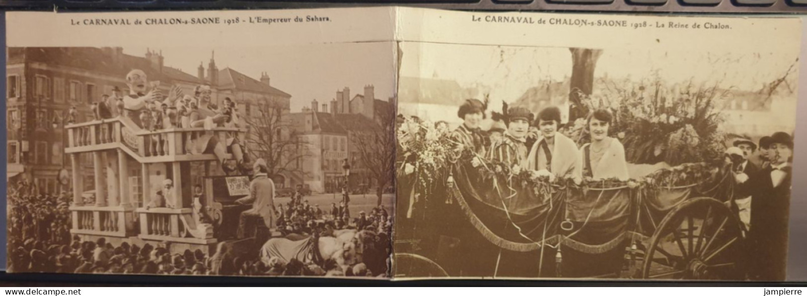 Le Carnaval De Chalon-sur-Saône 1928 - L'empereur Du Sahara Et La Reine De Chalon - Double Carte Non Coupée - Chalon Sur Saone