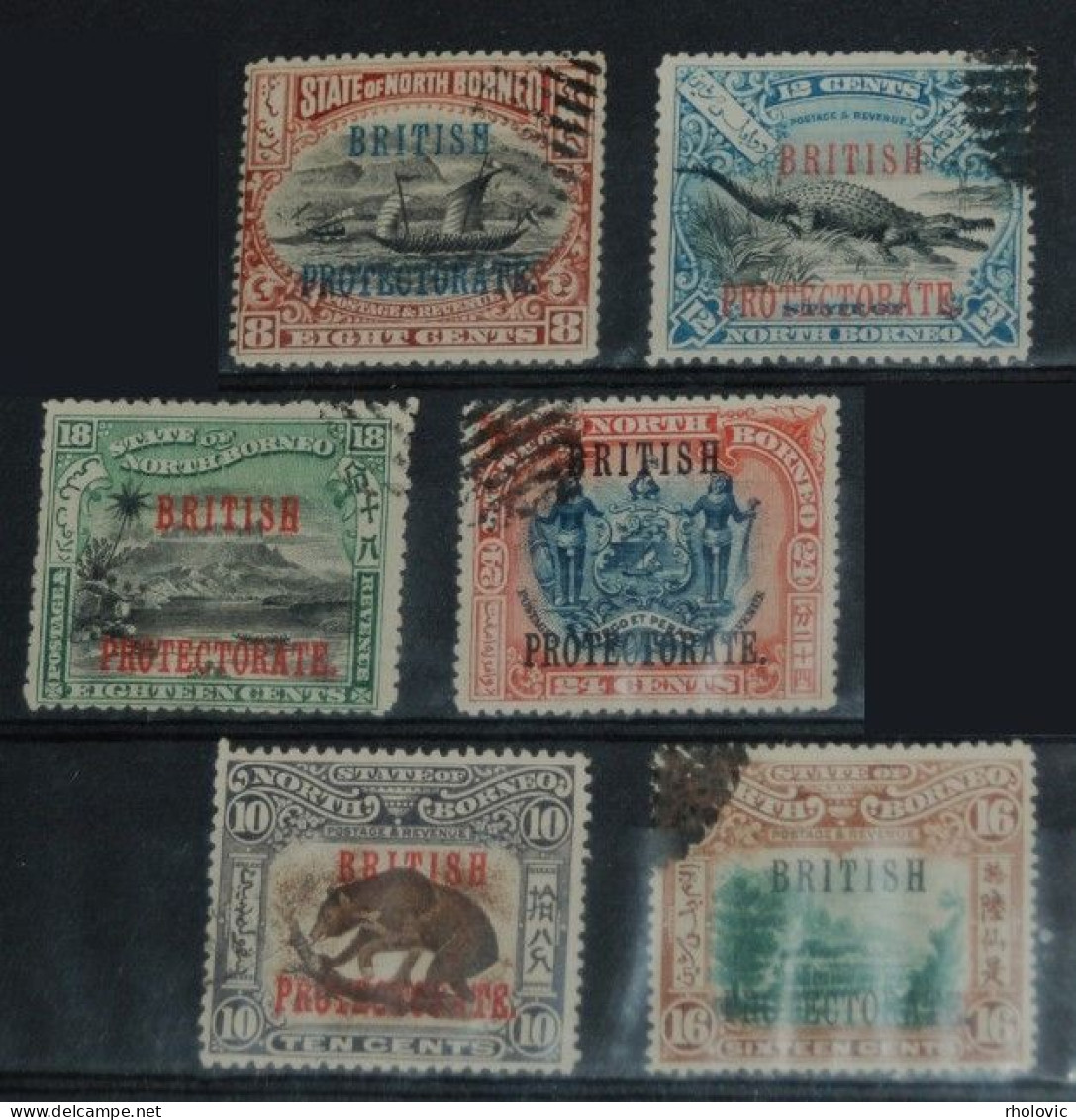 NORTH BORNEO 1901-2, Animals, Ship, Lnadscape, Overprint, Mi #103-4, 106, 109-10, Used - North Borneo (...-1963)