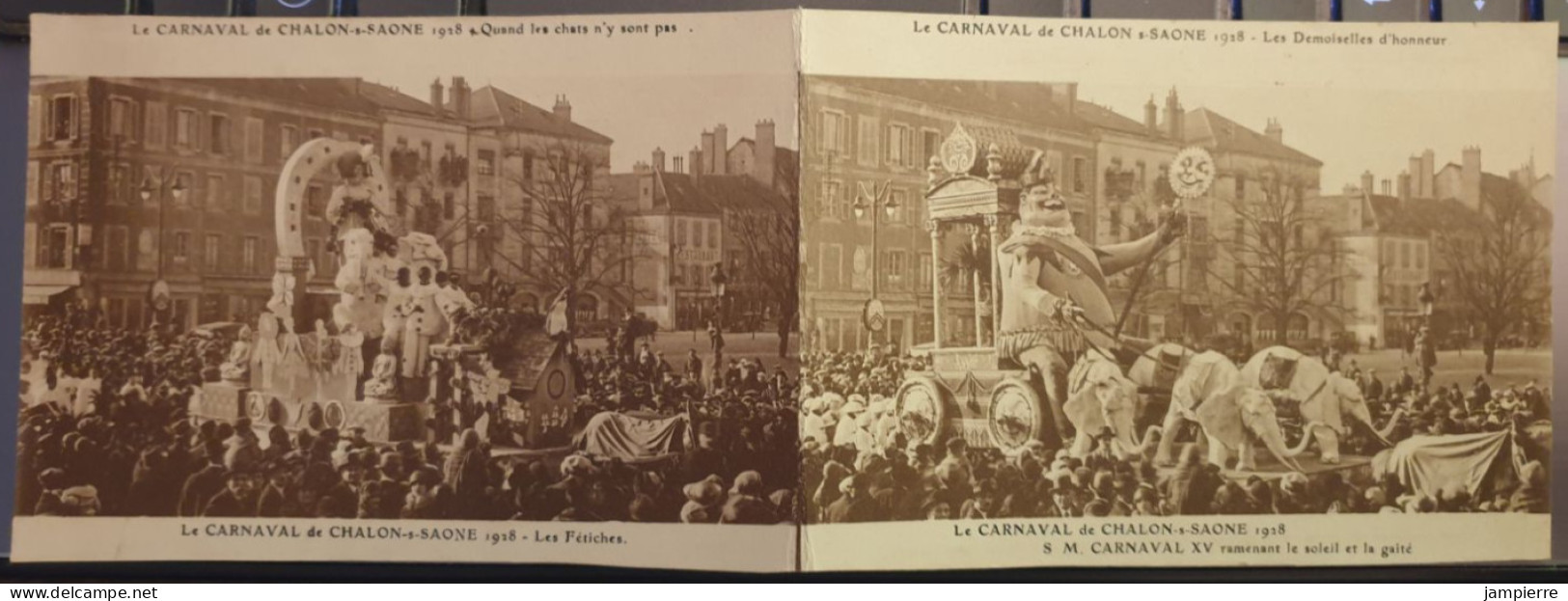 Le Carnaval De Chalon-sur-Saône 1928 - Les Fétiches Et SM Carnaval XV Ramenant Le Soleil... - Double Carte Non Coupée - Chalon Sur Saone