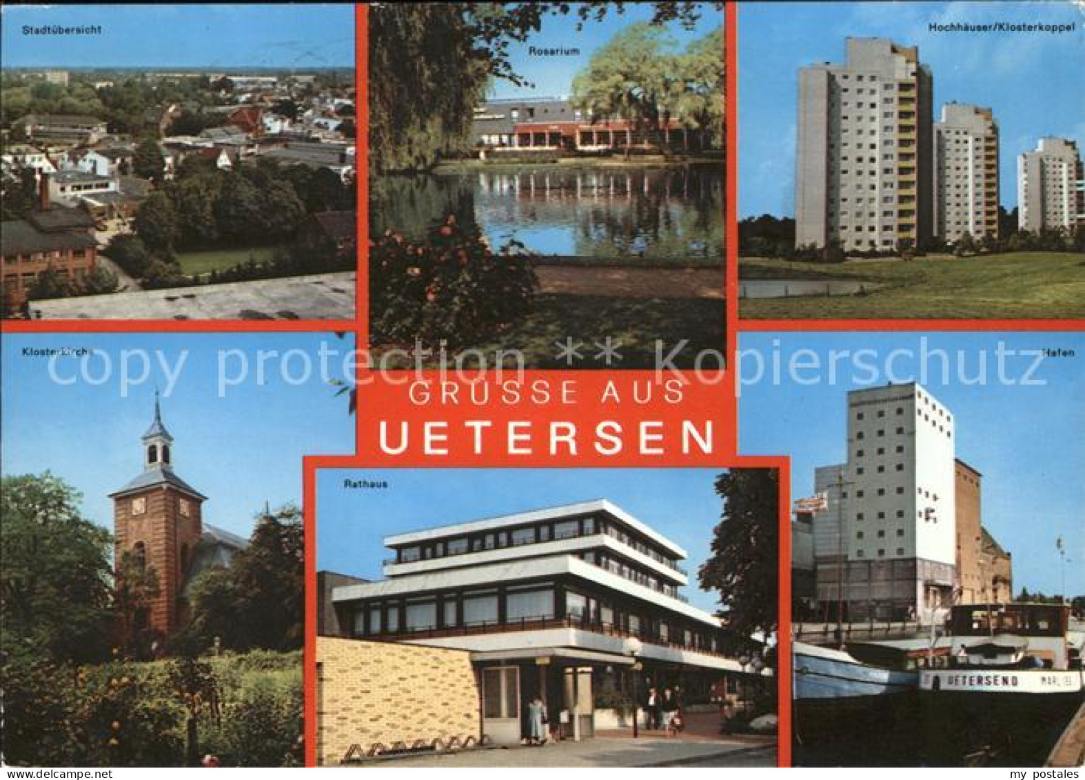 41560749 Uetersen Stadtuebersicht Klosterkirche Rathaus Hafen Boot Hochhaeuser K - Uetersen