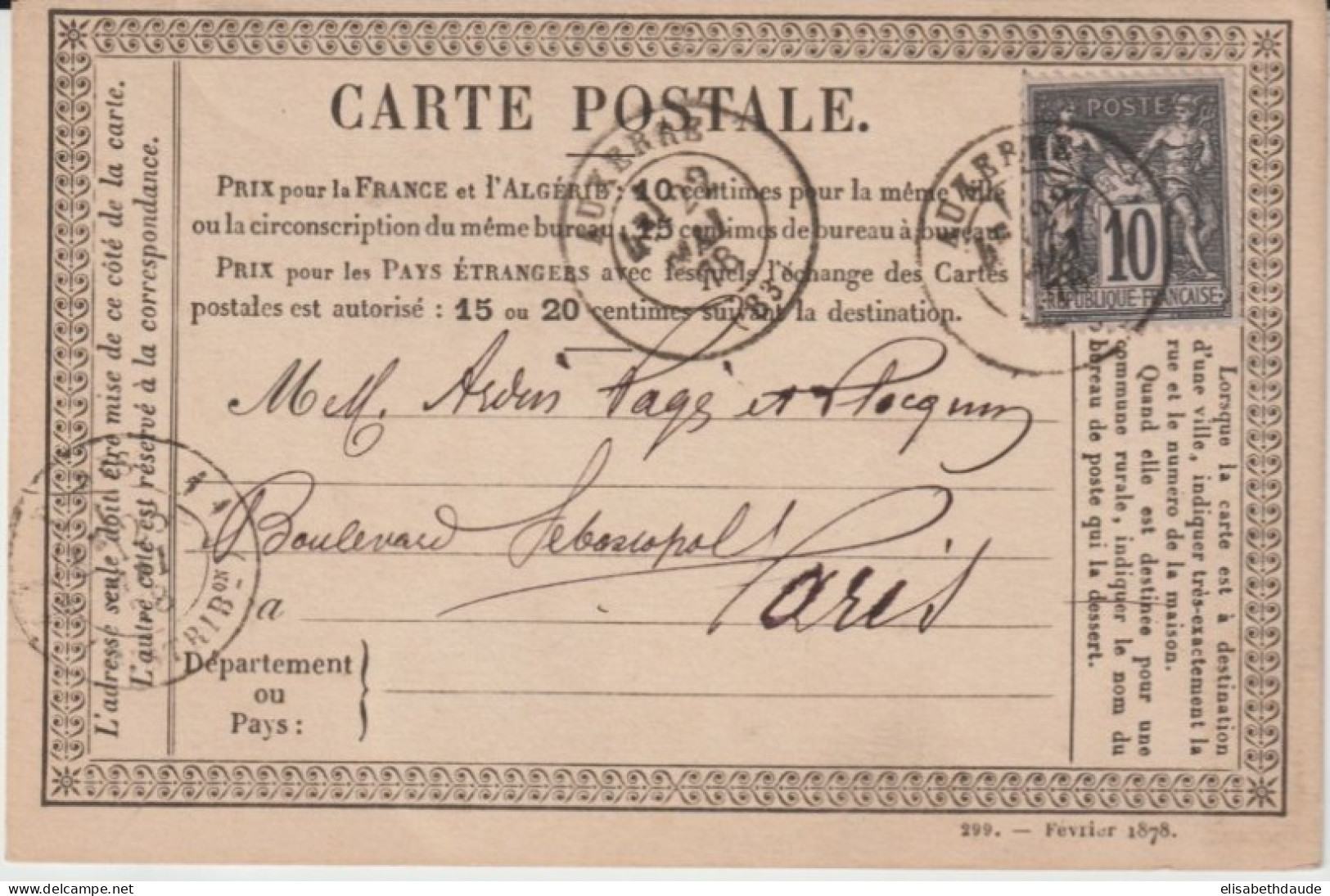 1878 - ETIQUETTE COMMERCIALE ! CP PRECURSEUR SAGE "MERCERIE MINIEZ" à AUXERRE YONNE => PARIS - Cartes Précurseurs