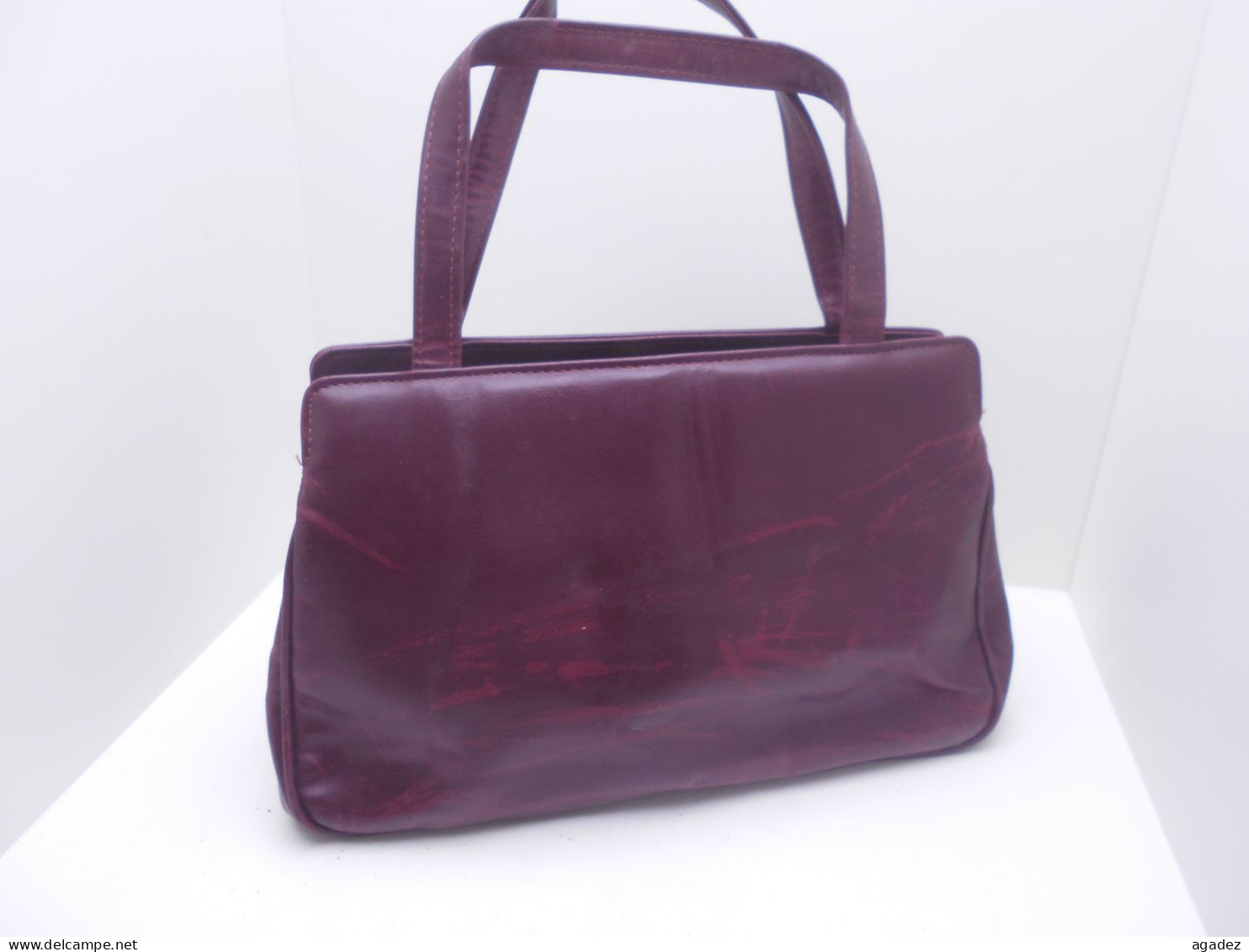 Sac  Bordeau Vintage En Cuir Fermeture Clip. - Lederwaren