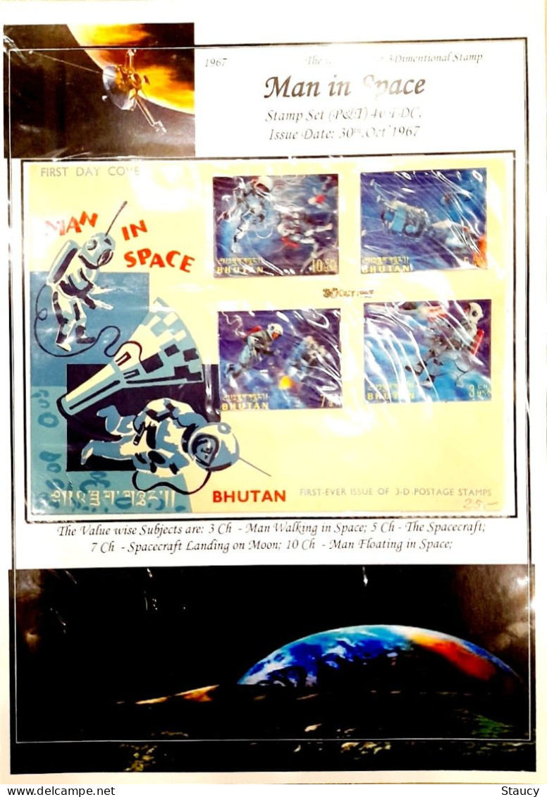 BHUTAN 1967 COLLECTION Of 3d MAN In SPACE 12v Set +3 Imperf SS +3 Perf SS +3 Off FDC's +5 Agency SS FDC + Regd Cover - Collezioni