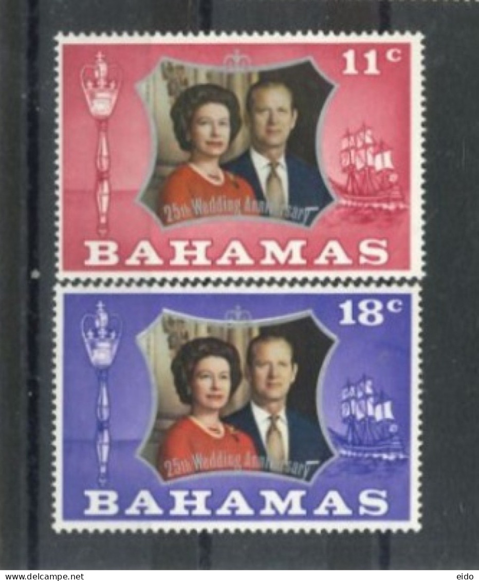 Bahamas  - 1972, 25th WEDDING ANNIVERSARY OF QUEEN ELIZABETH II STAMPS COMPLETE SET OF 2, MLH (*). - Bahamas (1973-...)