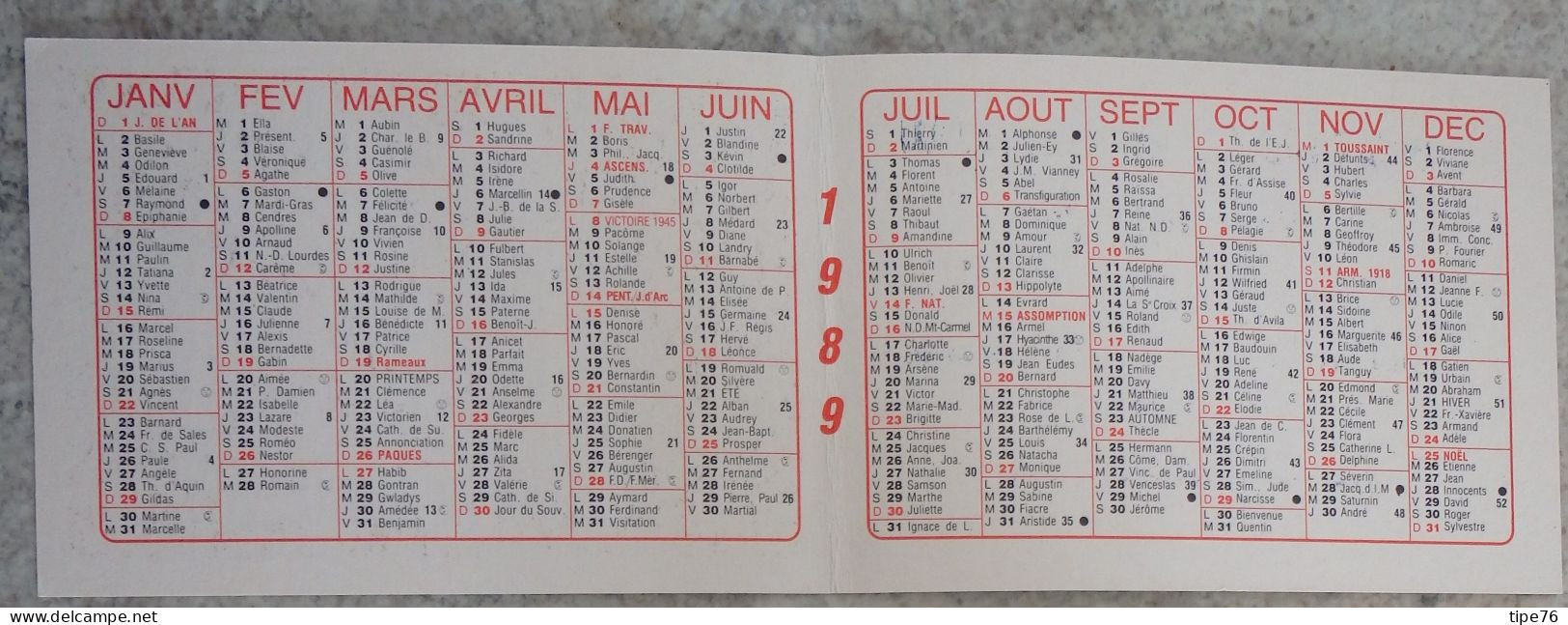 Petit Calendrier De Poche 1989 Fleurs Pâtisserie Amboise Indre Et Loire - Petit Format : 1981-90